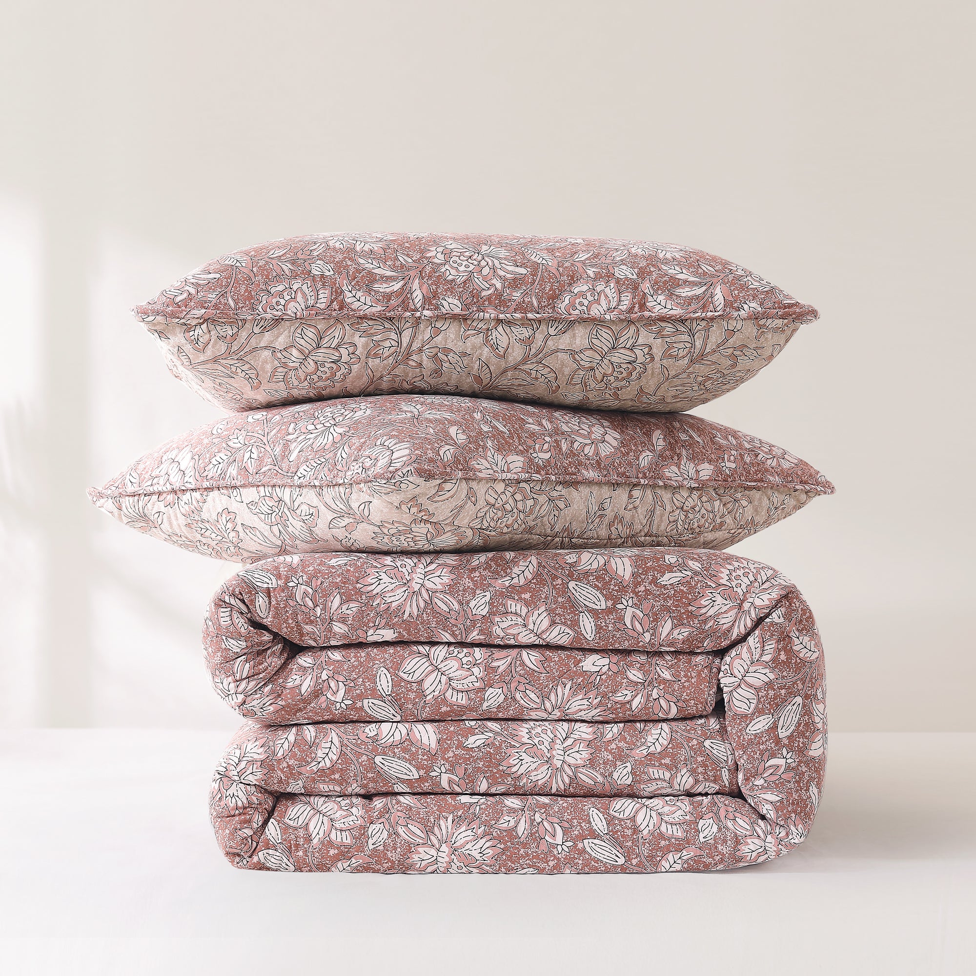 Zara Floral Block Reversible Cotton Quilt Set - Queen Size Bedding, Soft & Breathable Comforter Cover with Pillowcases - Perfect for Spring & Summer Bedroom Decor