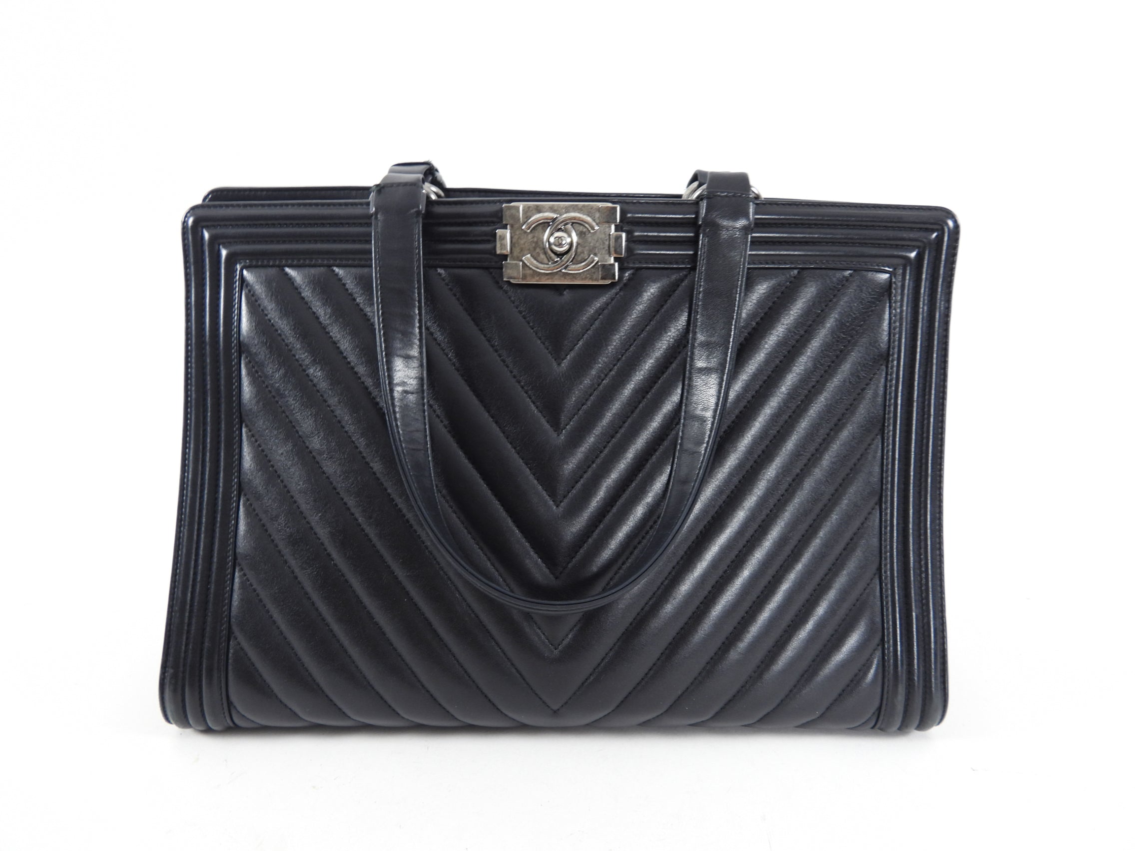Chanel Black Classic Chevron Large Le Boy Tote Bag - Luxury Designer Handbag for Women | Perfect for Work, Travel & Evening Events