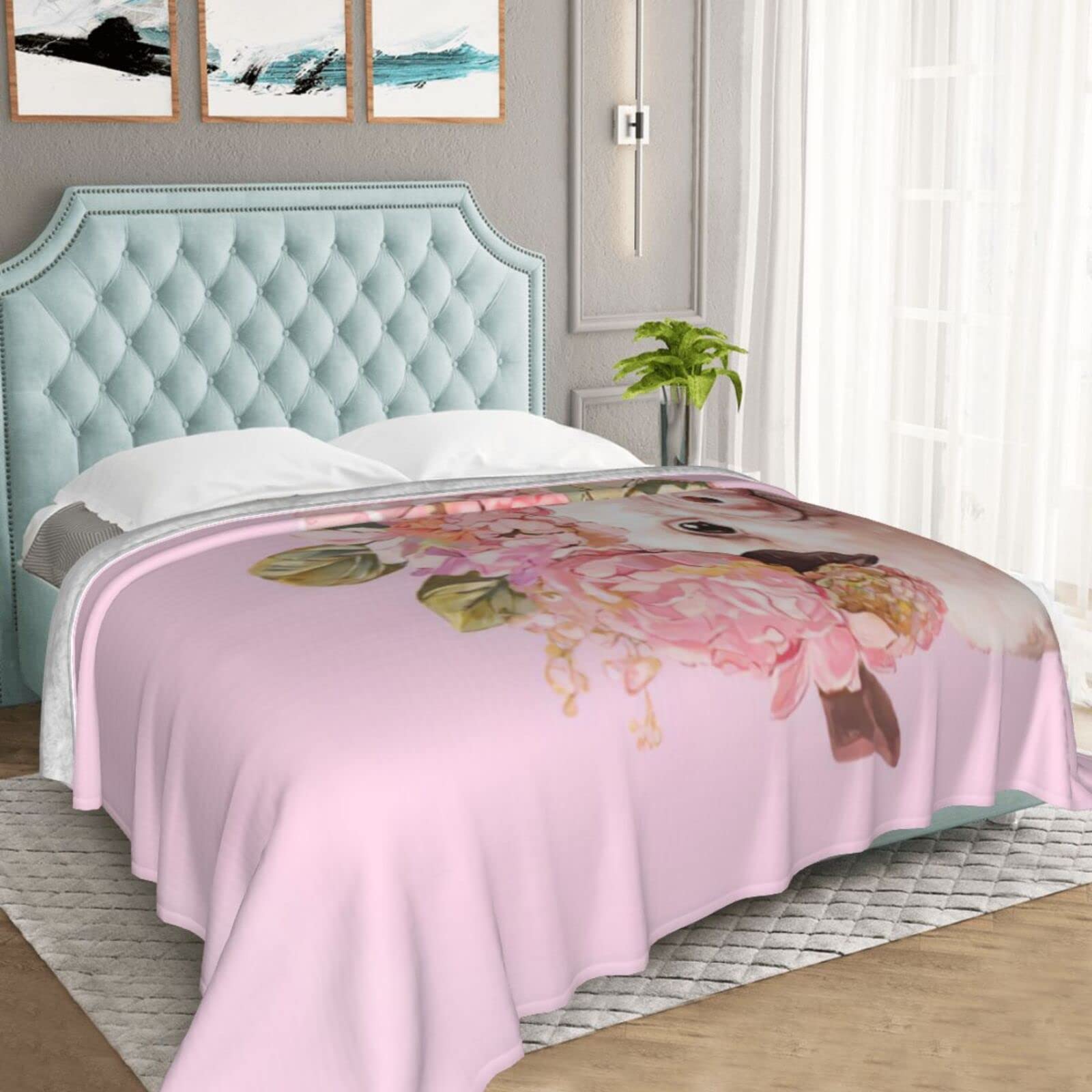 Soft Pink Pig & Roses Fleece Throw Blanket - Ultra Cozy Microfiber Blanket for Kids, Bed, Couch & Living Room - Perfect for Snuggling, Gifts & Nursery Decor
