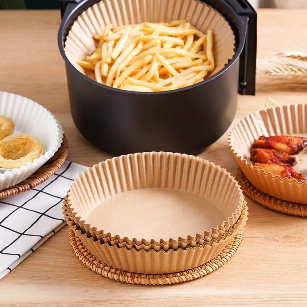 50PCS Air Fryer Disposable Liners - 7.9 Inch Non-Stick Parchment Paper for Air Fryer Basket, Microwave & Frying Pan | Oilproof, Waterproof Baking & Roasting Filter Paper | Perfect for Quick Meals, Healthy Cooking & Easy Cleanup