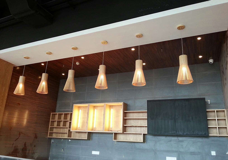 Modern Wood Bay Pendant Light - Handcrafted Natural Wood Ceiling Light Fixture for Kitchen Island, Dining Room & Bedroom Decor