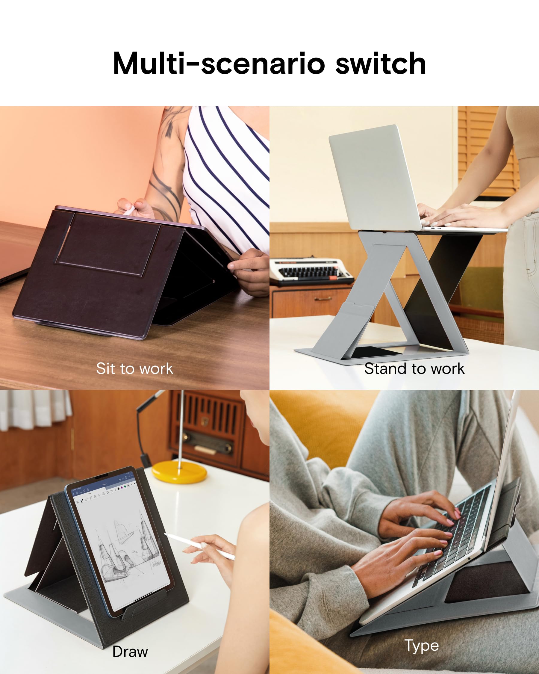 MOFT Z Foldable Laptop Stand - Slim Adjustable Laptop Riser for Desk with 4 Height Settings | Ergonomic Computer Holder for MacBook, Dell, HP (Up to 17