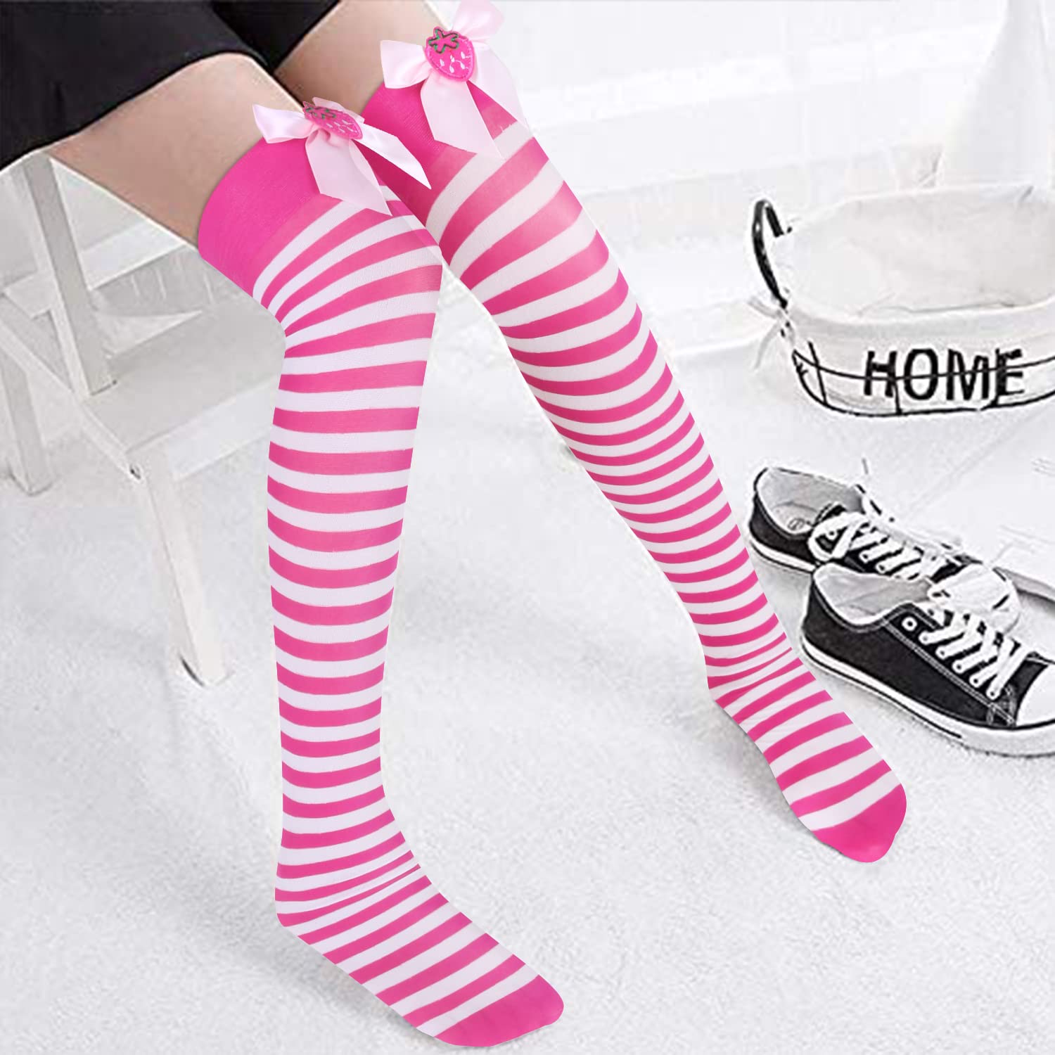 Benefeet Women's Thigh High Socks - Argyle Striped Over Knee Stockings for Party & Cosplay