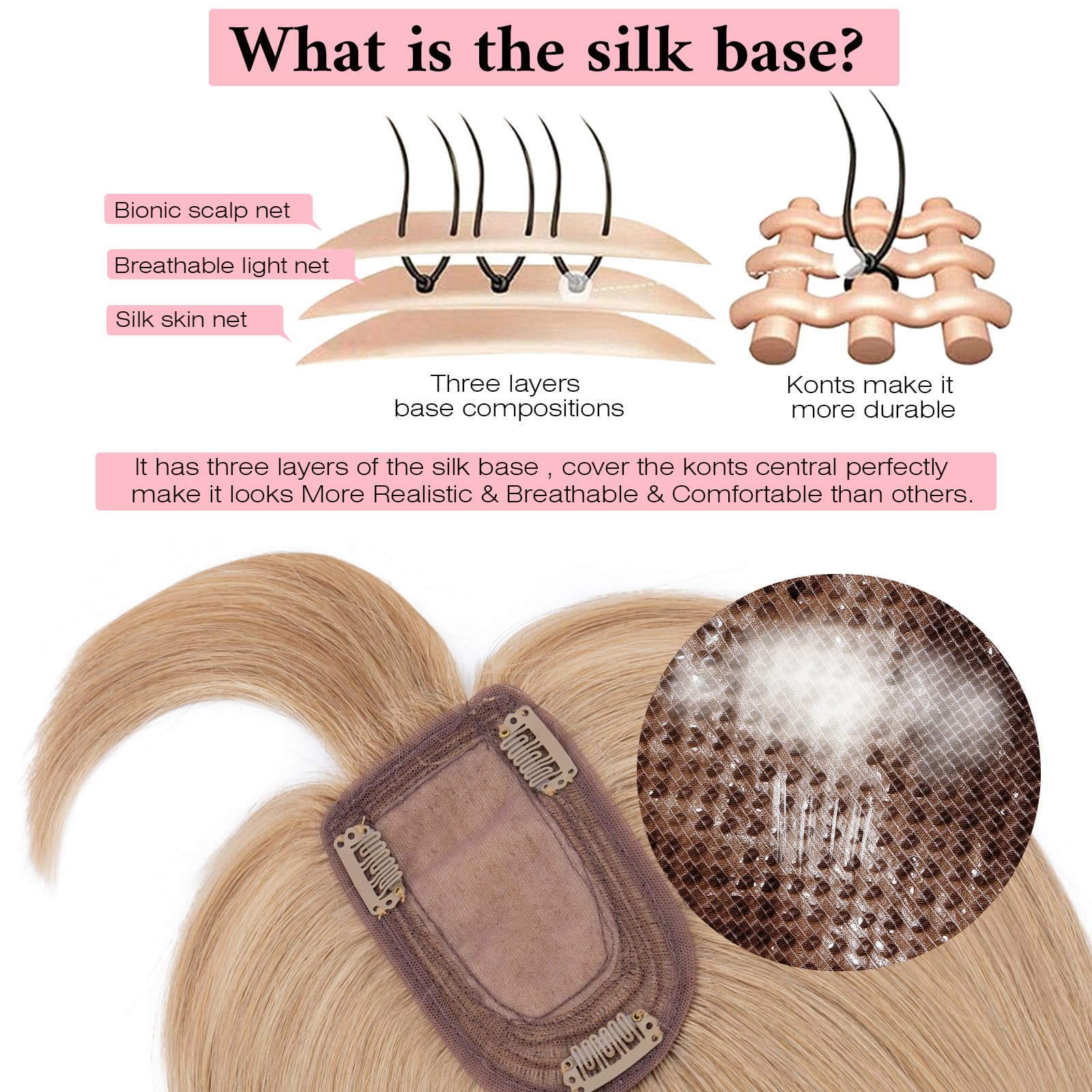 SEGO 100% Real Human Hair Toppers with Bangs - Silk Base 150% Density Clip-In Topper (2.7”x5.1”) for Women with Thinning Hair & Hair Loss - Perfect for Daily Wear, Special Occasions & Gray Hair Coverage