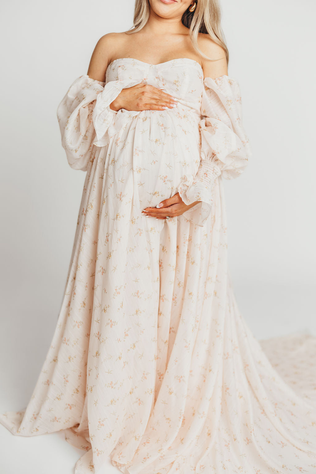 Delilah Maxi Dress with Train in Peach - Bump Friendly Maternity Dress (XS-3XL) for Weddings, Parties & Special Occasions