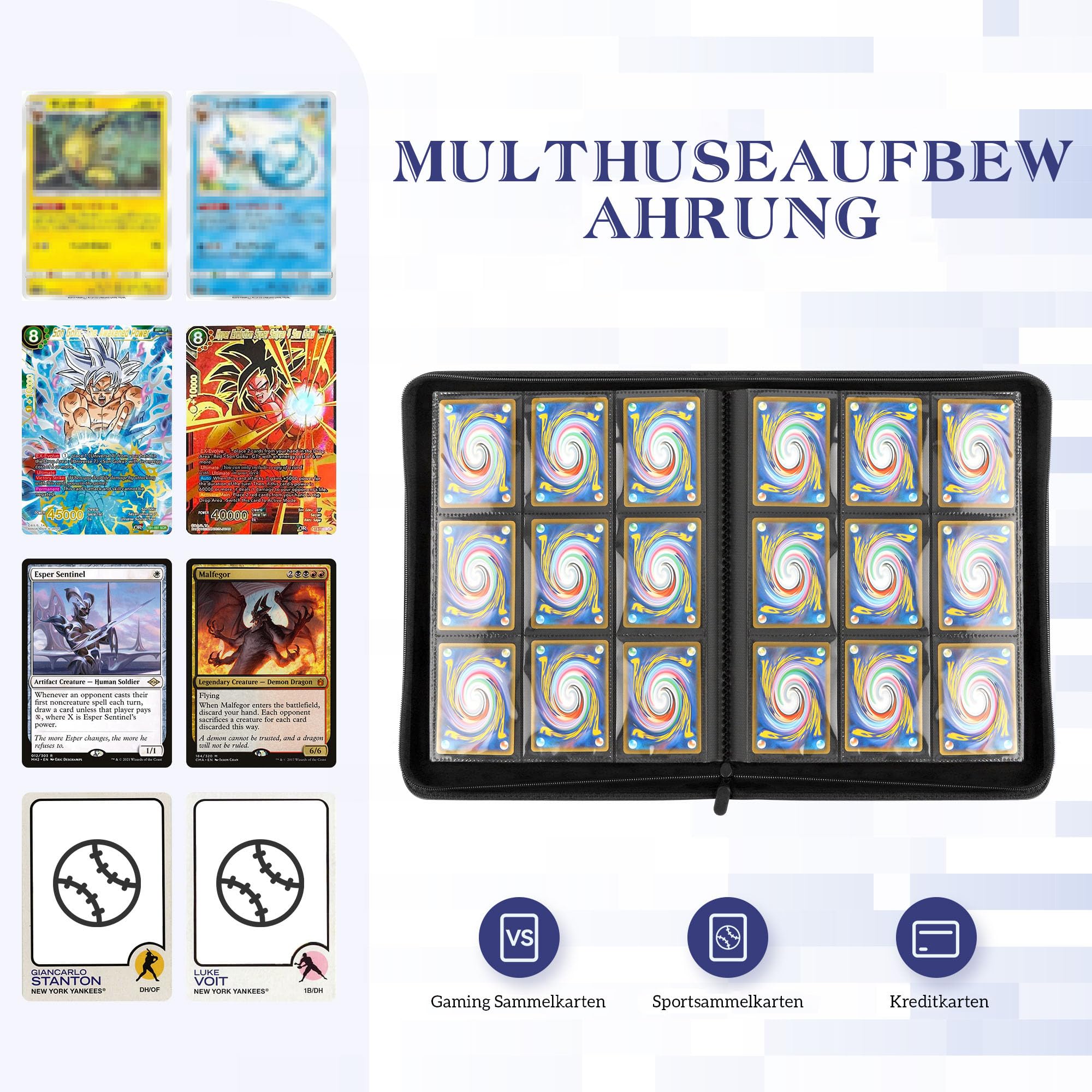 Premium 9-Pocket Side Loading Trading Card Binder - Holds 540+ Cards | Zippered TCG Album for MTG, Yugioh, Pokemon, Sports Cards | Durable Card Collection Organizer for Gaming Tournaments & Storage