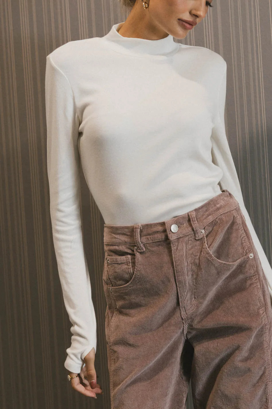 Alani Mock Neck Top in Ivory - Elegant Women's Blouse for Work, Date Night & Casual Wear | Soft & Comfortable Fabric