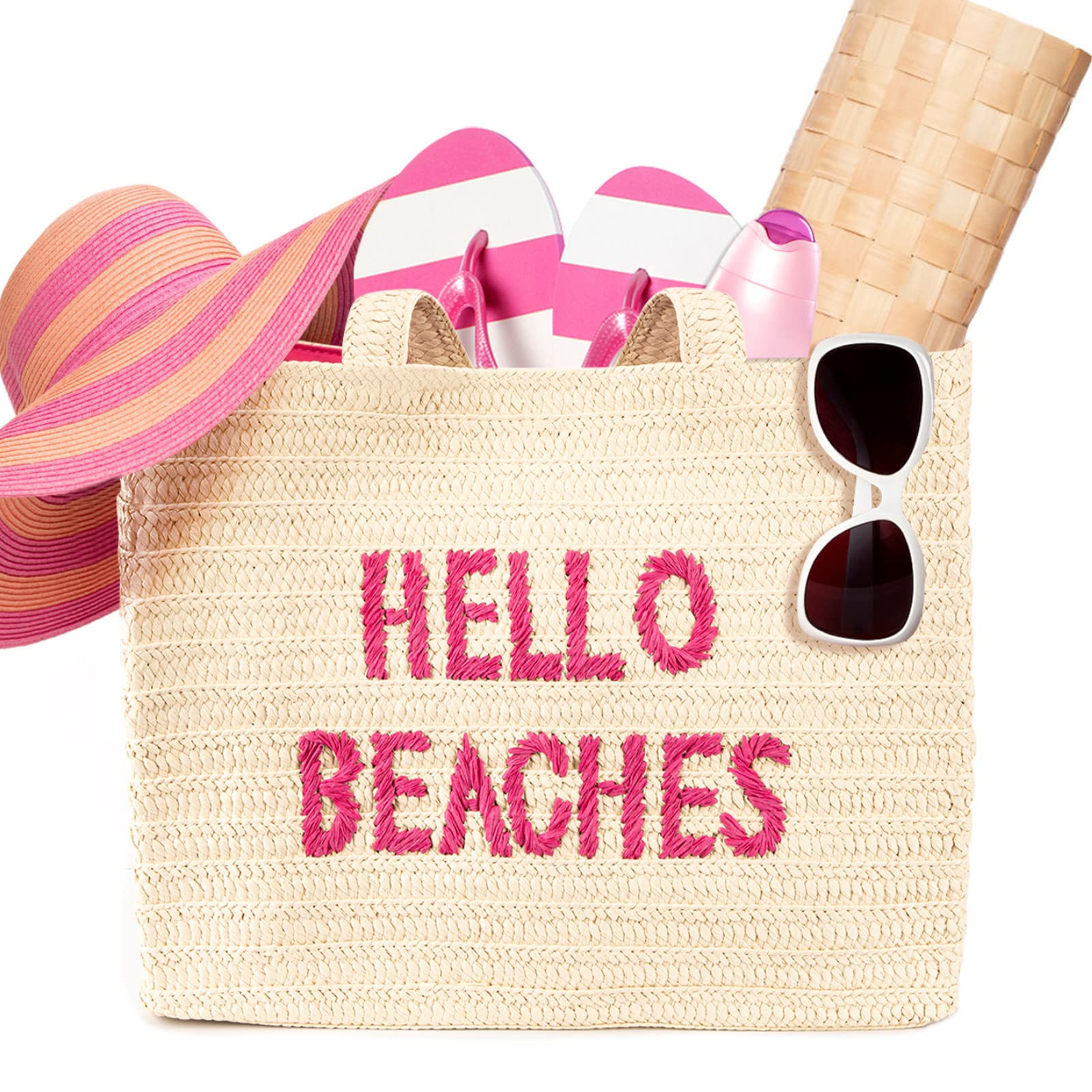 2025 Trendy Straw Beach Tote Bag for Women - Large Packable Vacation Beach Bag | Perfect for Poolside, Seaside & Summer Travel Accessories