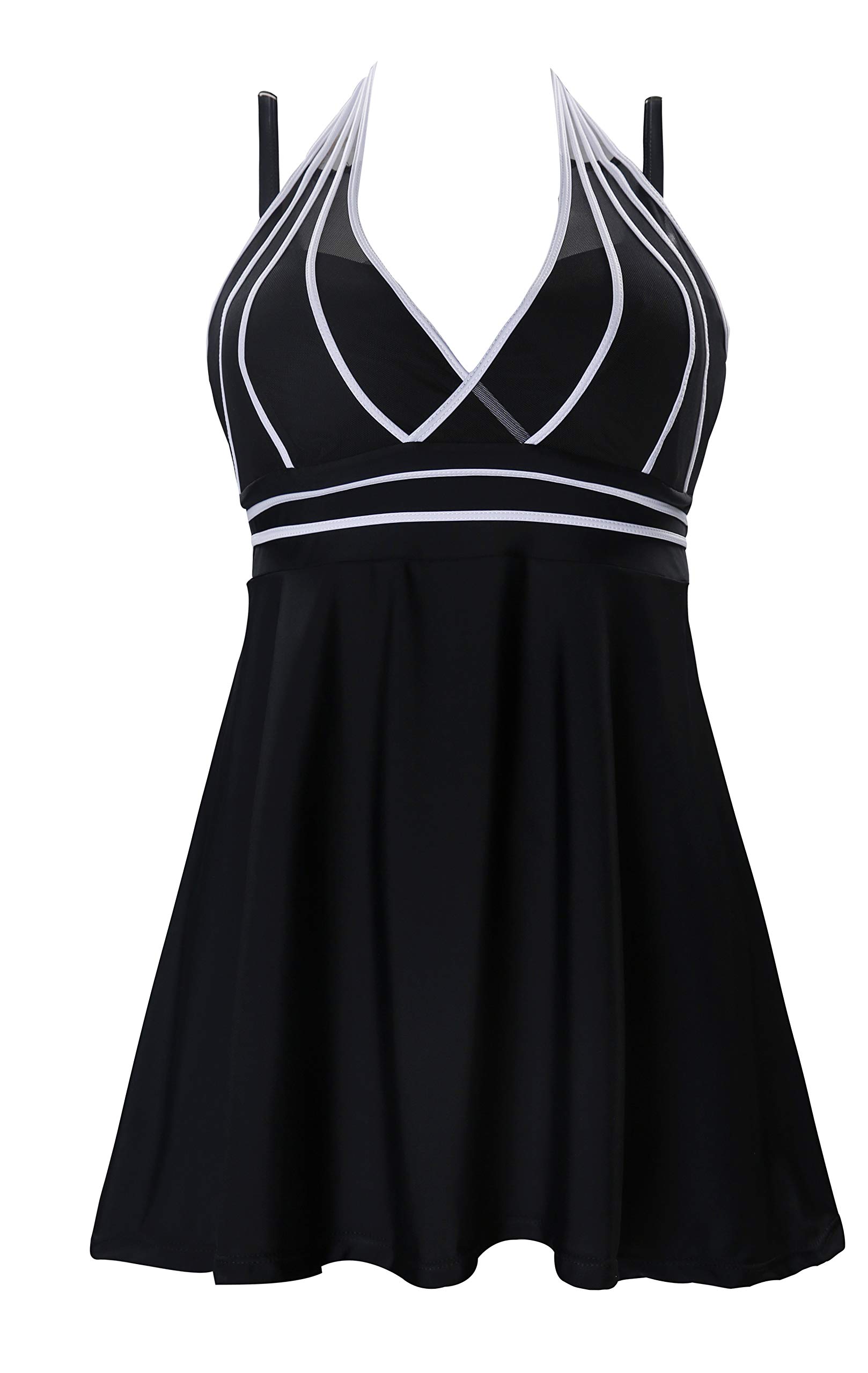 CrazycatZ Women's Halter Neck Cutout Back Black Swimdress with Shorts - Sexy One Piece Swimsuit for Beach, Pool Party & Summer Vacation