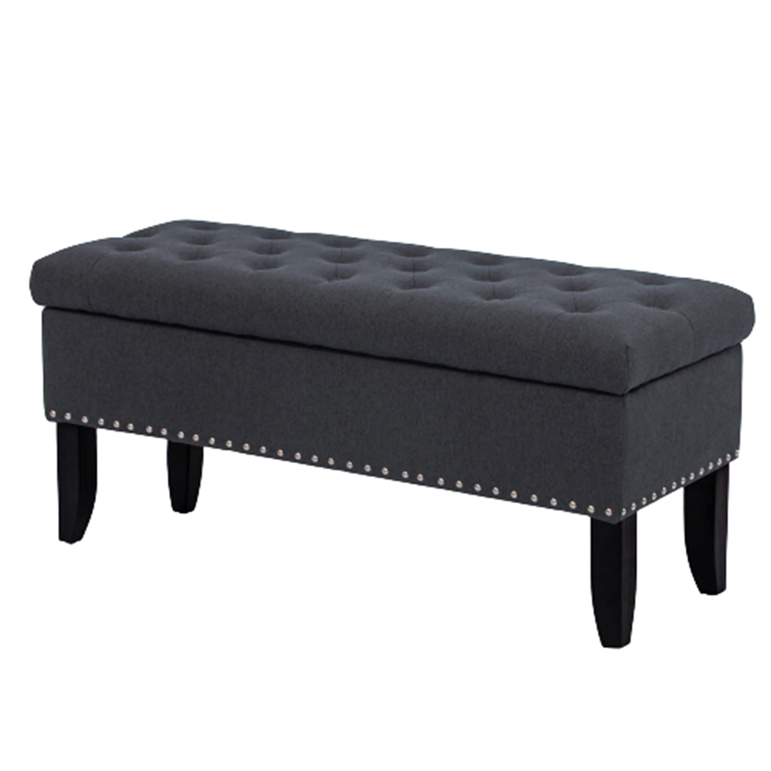Joveco Rectangular Storage Ottoman Bench with Button Tufted Design & Nailhead Trim - Dark Grey Footrest for Living Room, Bedroom, Entryway | Space-Saving Seat & Stylish Home Decor for Small Spaces