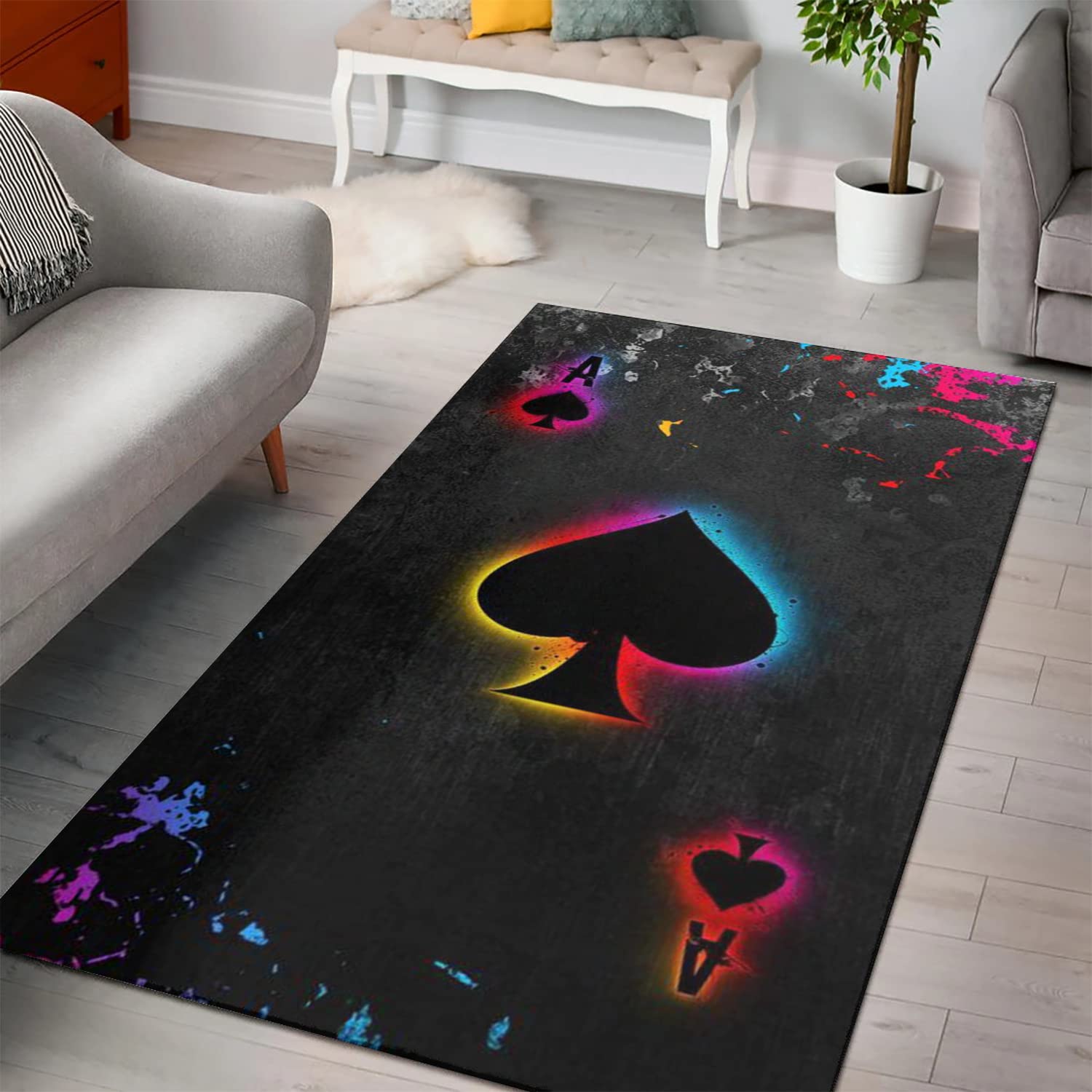 Lamour Ace of Spades Non-Slip Area Rug - Large Playing Card Design Floor Mat for Gamers & Poker Lovers - Perfect for Game Rooms, Man Caves, and Casino-Themed Decor (Size S)