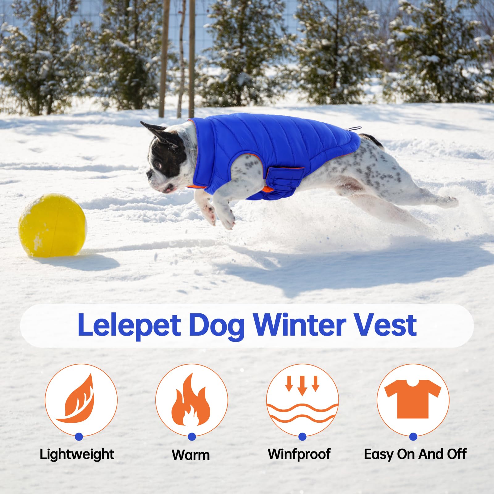 Lelepet Reversible Dog Puffer Jacket - Windproof & Warm Winter Coat for Large Dogs (XL) with Hook & Loop Closure | Lightweight Cold Weather Vest for Outdoor Walks & Winter Adventures