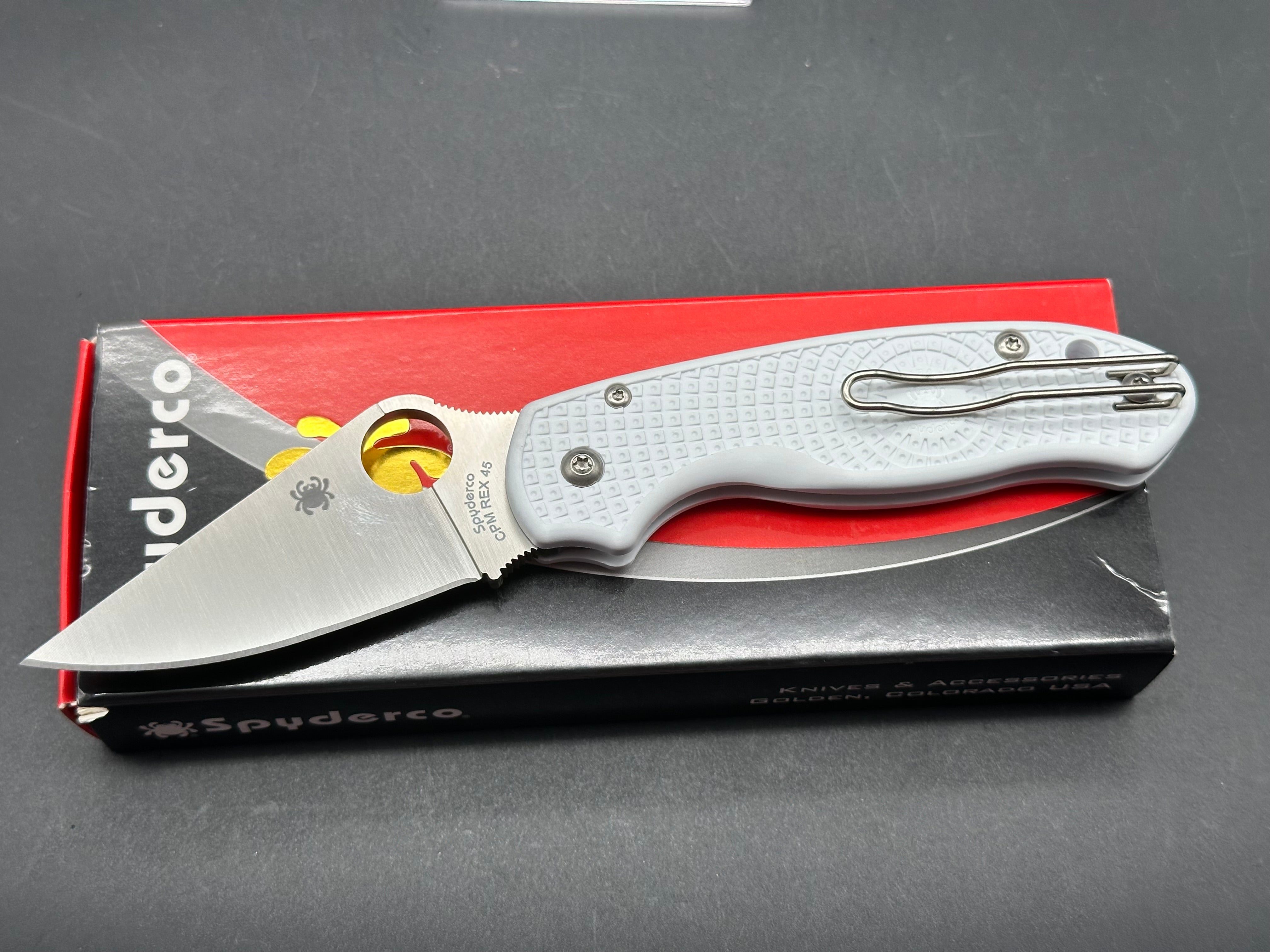 Spyderco Para 3 LW Folding Knife - White FRN Handle, Rex45 Steel Blade - New in Box - Perfect for EDC, Outdoor Adventures & Survival Gear