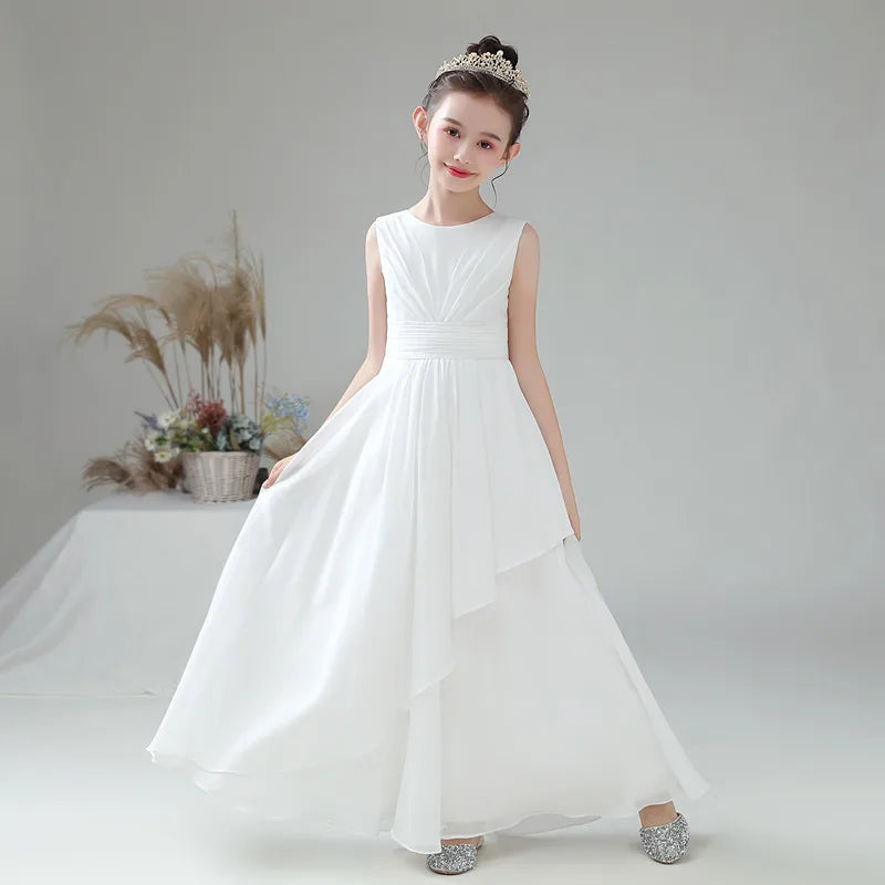 2024 Elegant Chiffon Flower Girl Dress for Weddings | First Communion Gown | Junior Bridesmaid Outfit | Perfect for Church Ceremonies, Birthday Parties & Special Occasions