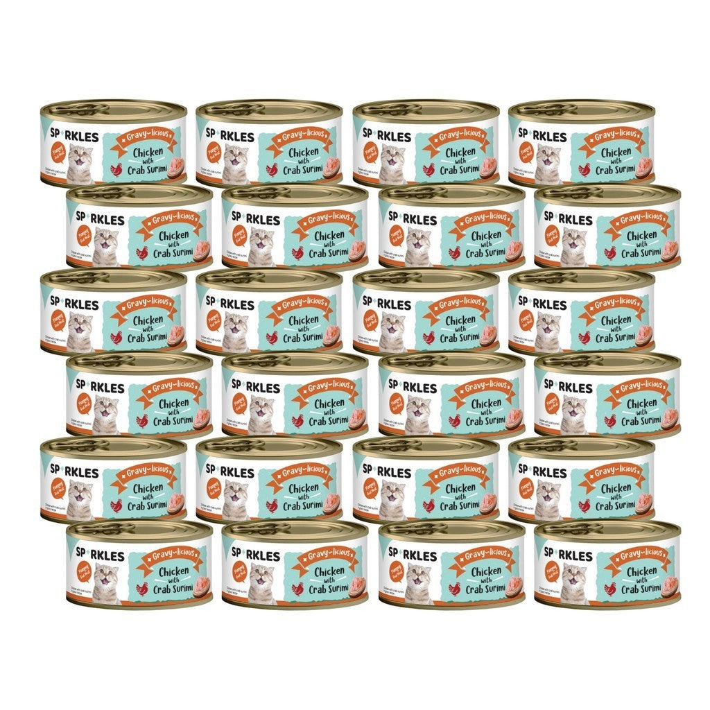 24-Pack Sparkles Gravylicious Jellylicious Wet Cat Food - 80g Cans with Chicken, Tuna & Salmon - Healthy Nutritious Meal for Adult & Senior Cats - Perfect for Daily Feeding & Weight Management