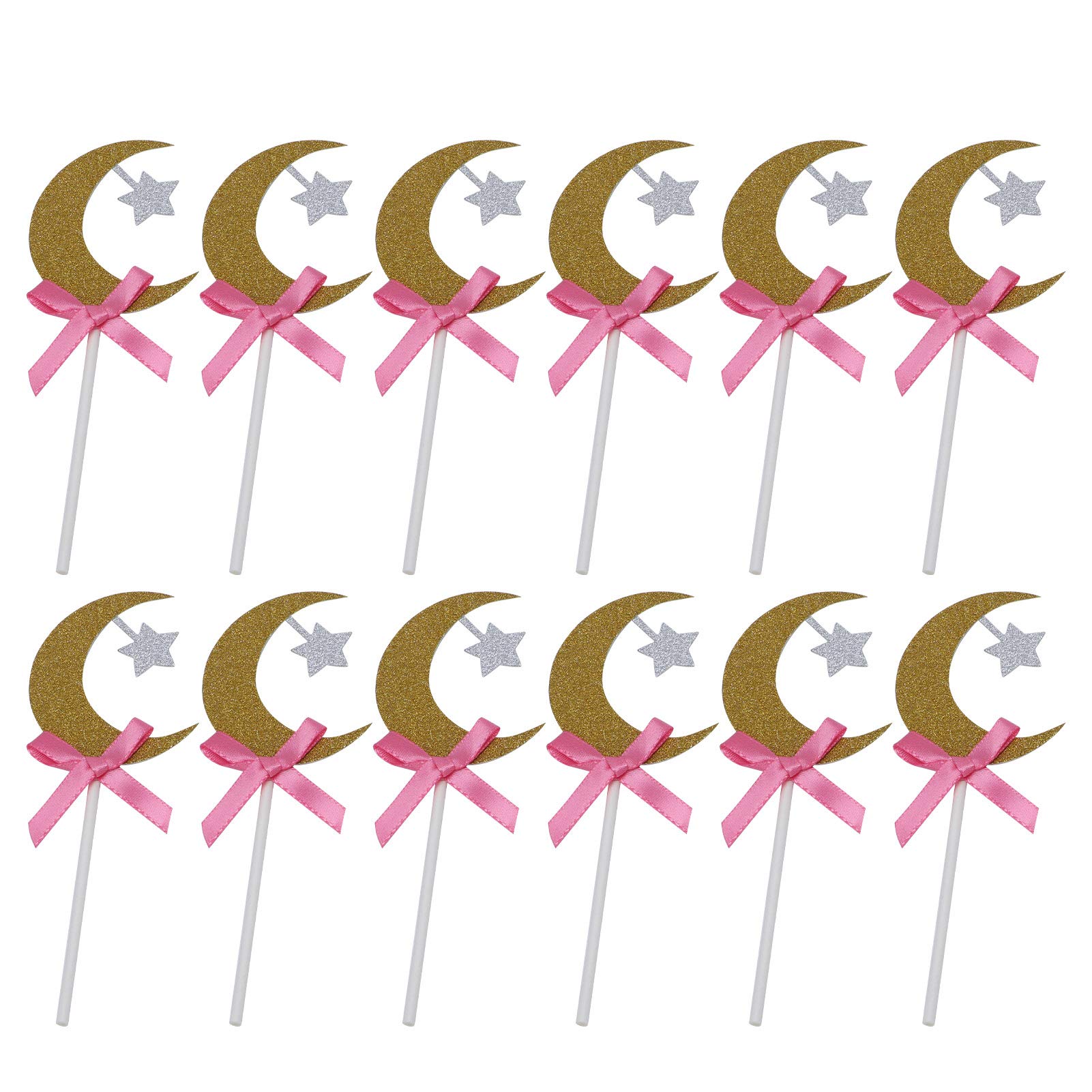 Eco-Friendly Shiny Moon Star Cake Topper - Cute Paper Decoration for DIY Birthday, Wedding & Party Cakes | Perfect for Cake Decorating, Baby Showers & Special Celebrations