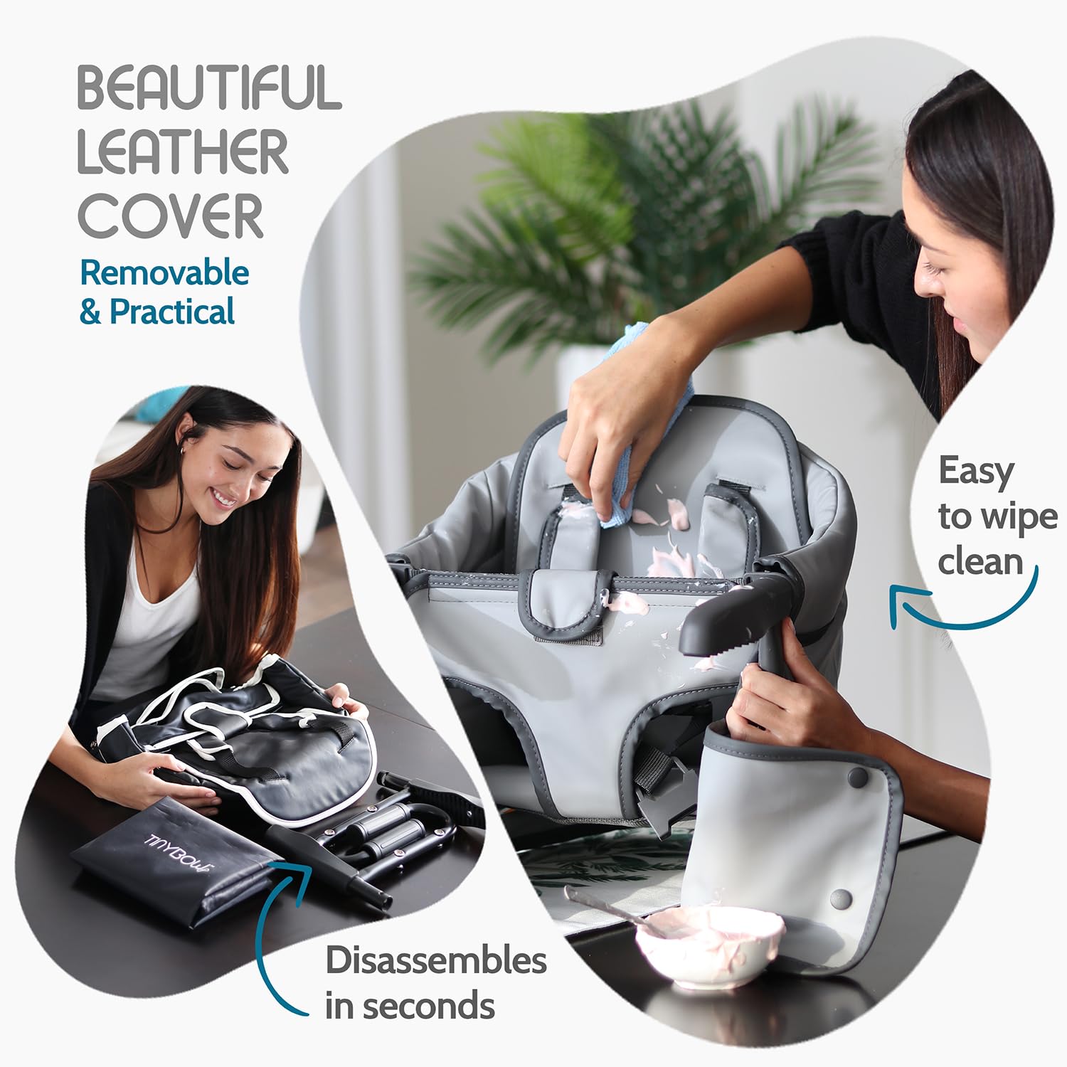 Portable Baby High Chair - Adjustable Faux Leather Hook-On Dining Seat for Infants & Toddlers | Secure Table Attachment for Travel, Restaurants & Home Use | Space-Saving Clip-On Feeding Chair