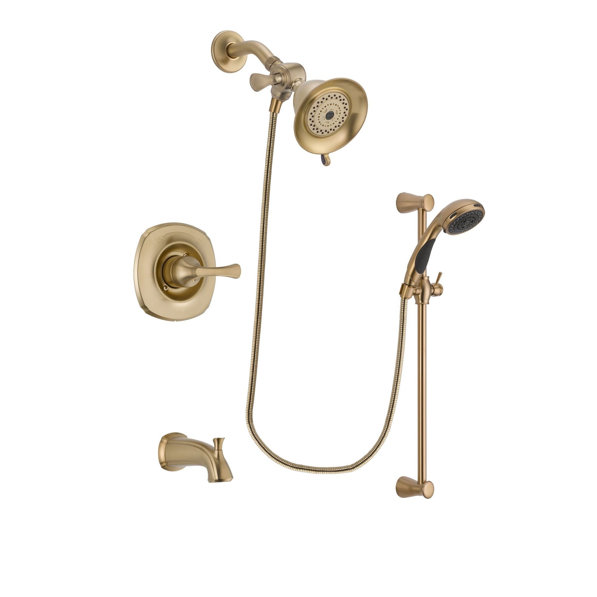 Delta Addison Champagne Bronze Finish Tub and Shower Faucet System with Water-Efficient Shower Head, Handheld Sprayer & Slide Bar - Includes Rough-in Valve & Tub Spout (DSP3433V) - Perfect for Bathroom Renovation & Modern Home Upgrade