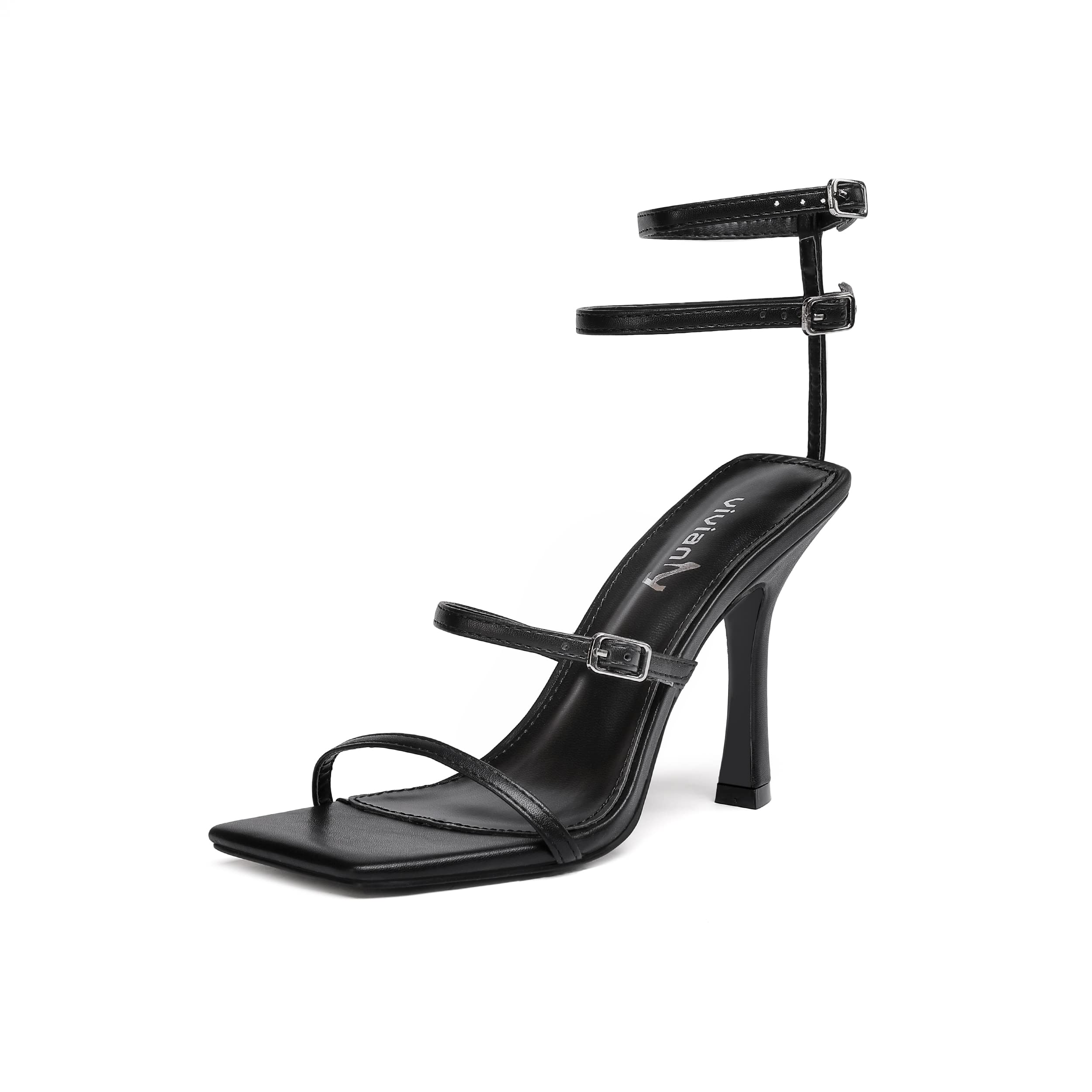 Vivianly Women's Square Toe Strappy Heels Sandals - Sexy Stiletto High Heels with Ankle Strap, Multi-Color Options for Party, Wedding & Evening Out (Perfect for Date Night, Clubwear & Special Occasions)