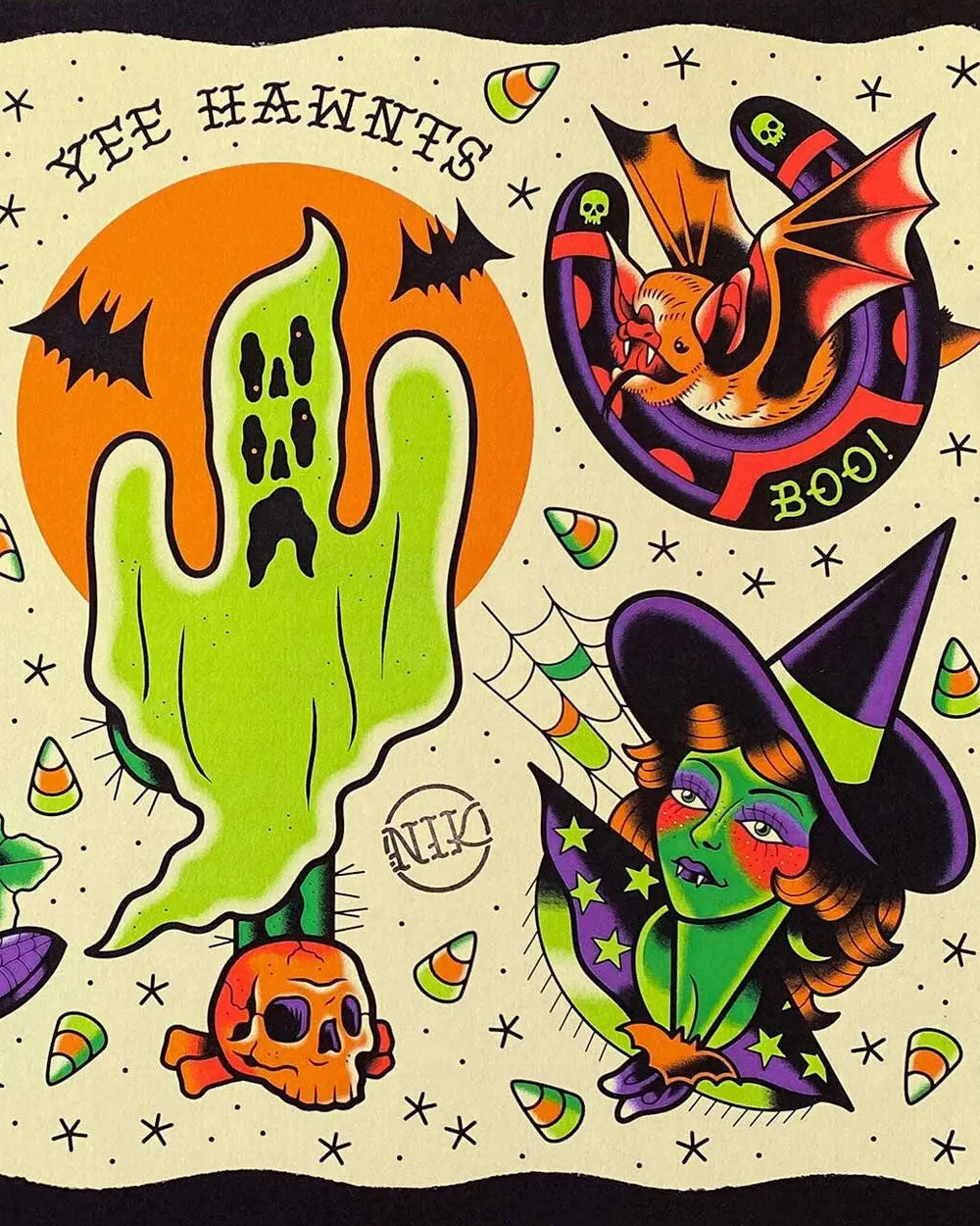 Yee Hawnts Tattoo Flash Art Print - 11x14 Inch Western Style Tattoo Designs - Perfect for Tattoo Parlors, Home Decor & Art Collectors
