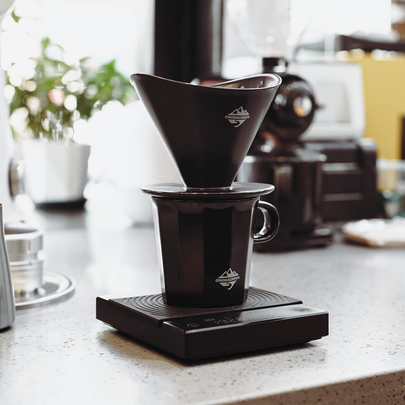 Premium Black Ceramic Pour Over Coffee Maker Set with V60 Paper Filters - Includes Streamline Coffee Mug for Home, Cafe & Restaurant Use - Perfect for Slow Brewing & Specialty Coffee Lovers