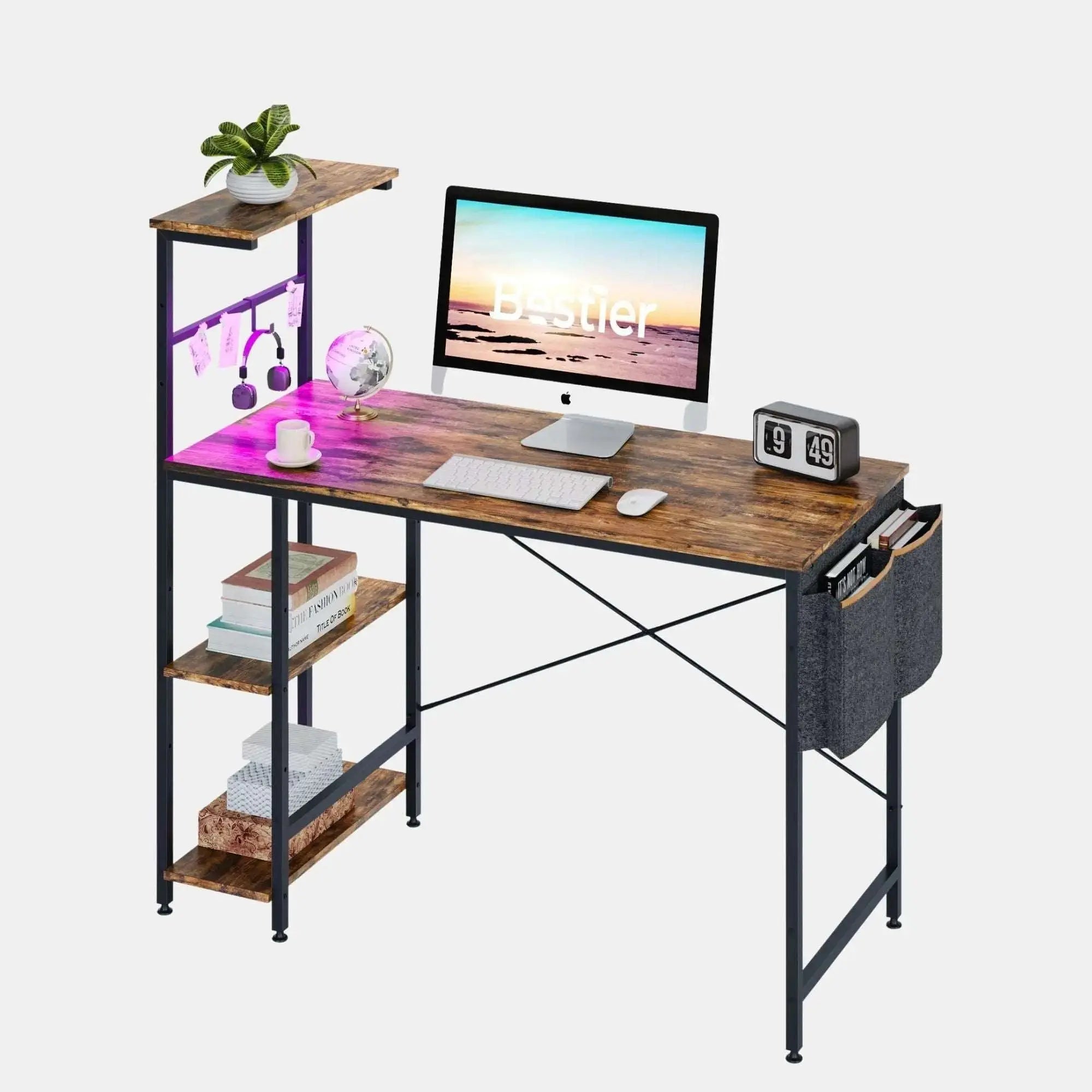 Bestier 44 Inch Gaming Desk with LED Lights - Ergonomic PC Computer Desk for Small Spaces, Perfect for Gaming, Streaming & Home Office Setup