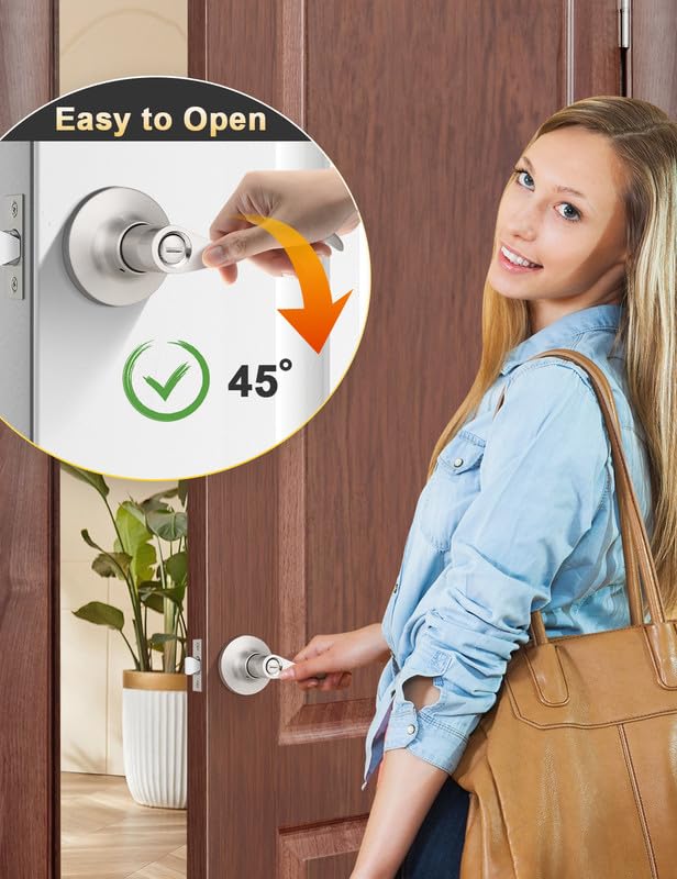 Mengico 10 Pack Satin Nickel Privacy Door Lever - Modern Interior Door Knobs & Locks for Bedroom, Bathroom & Closet - Heavy Duty Reversible Wave Lever Handle for Home, Office & Commercial Use