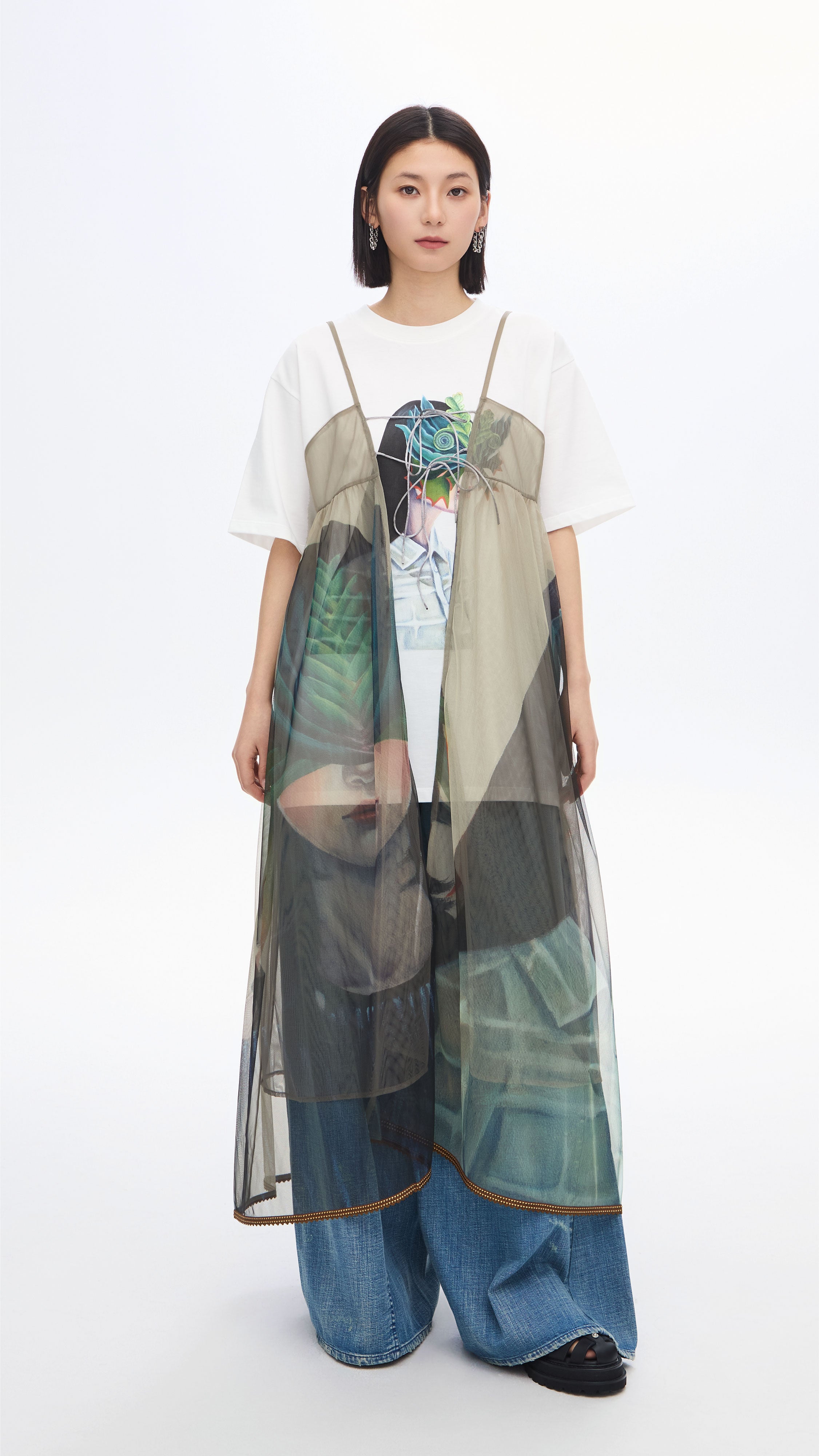 Mariko Enomoto Women's Printed Long Vest - Stylish Open Front Cardigan for Casual Outfits & Layering