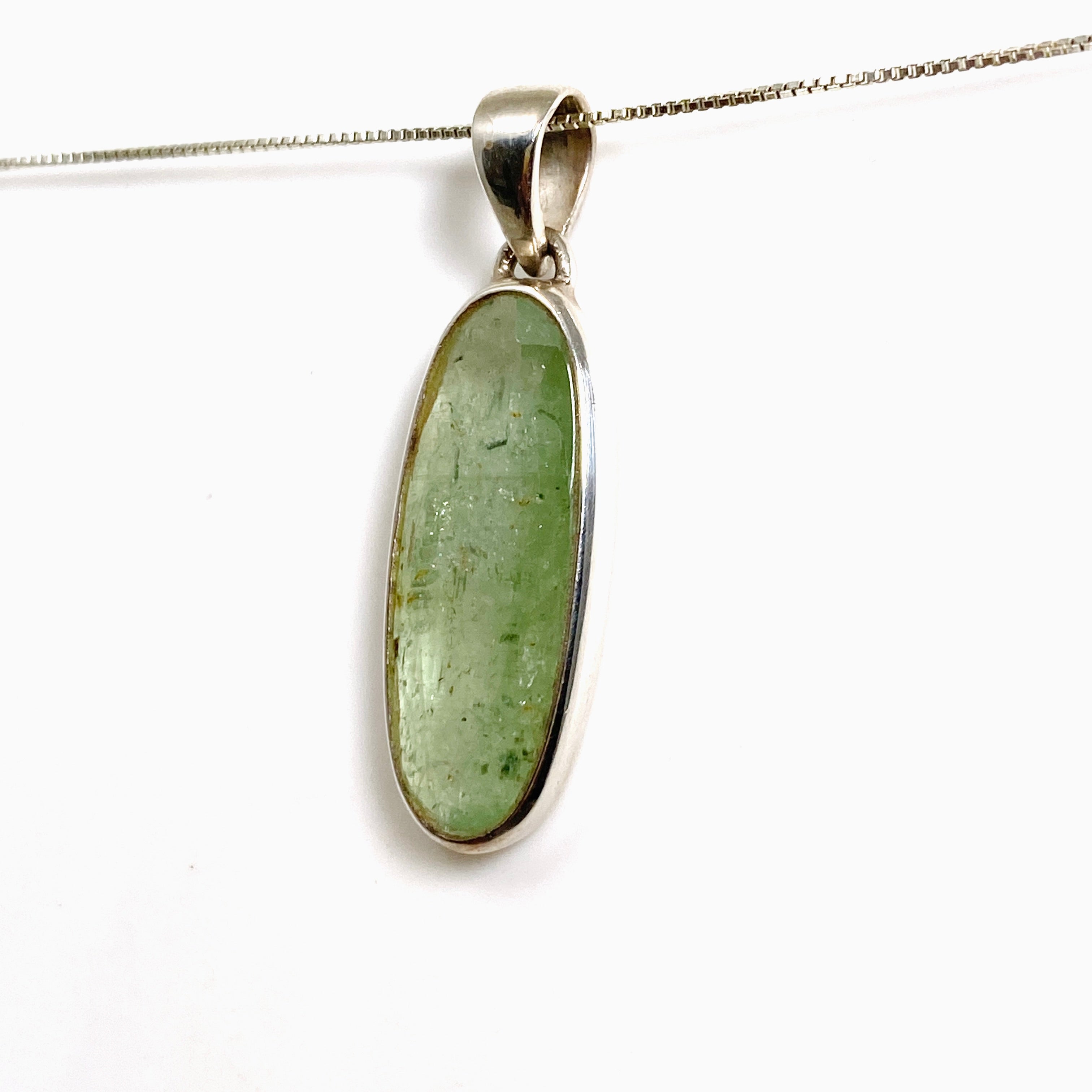Natural Green Kyanite Gemstone from Africa - Oval Faceted Pendant Necklace PPGJ799 | Healing Crystal Jewelry for Meditation & Energy Balancing