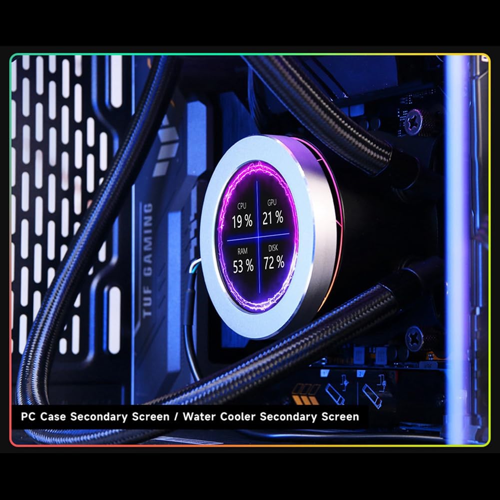 Round Screen USB Drive-Free Water-Cooled PC Case Secondary Display with CPU Temperature Monitor - Perfect for Gaming Rigs, Streaming Setups & Custom PC Builds