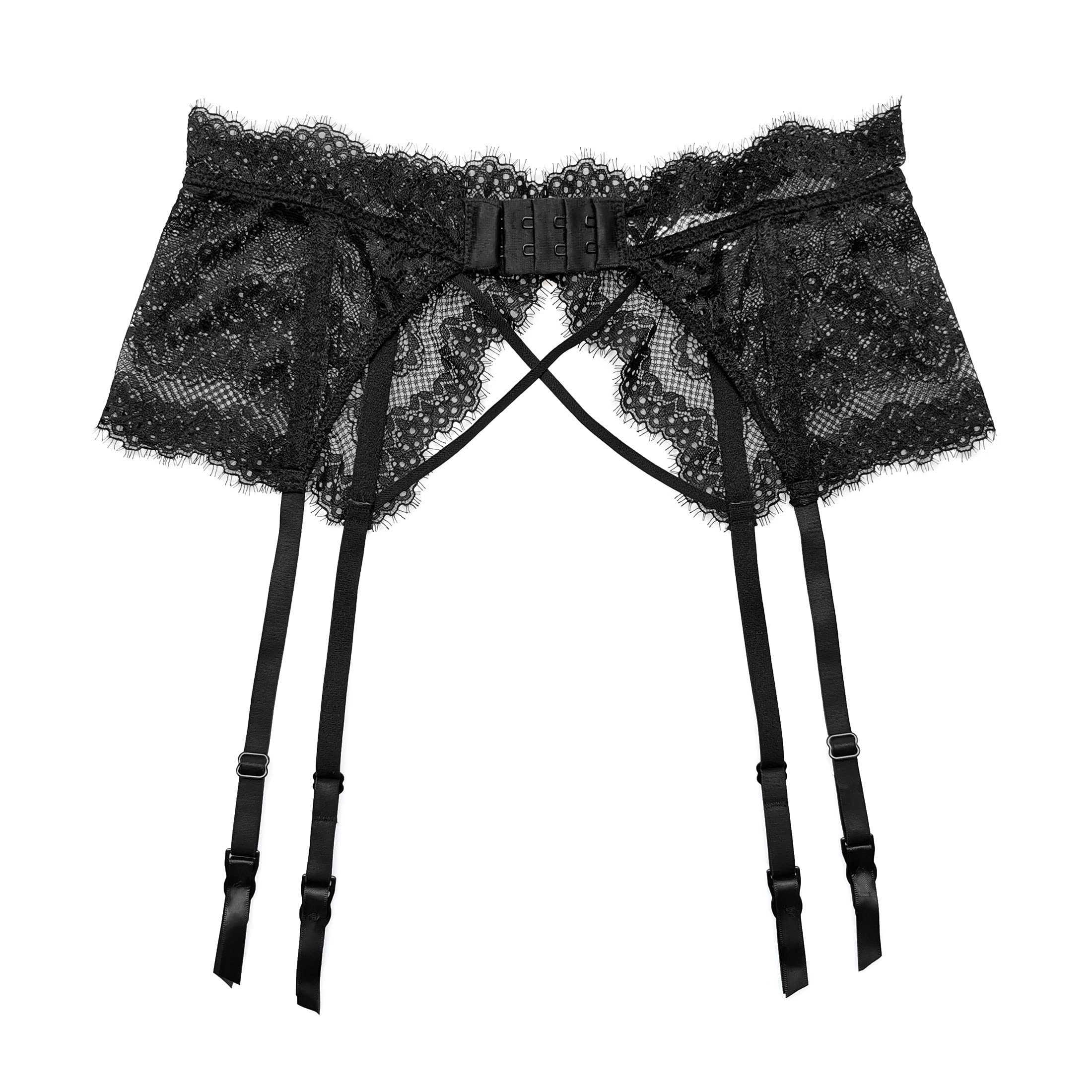 TVRtyle Black Lace Eyelash Garter Belt for Women - Sexy Metal Clip Stocking Holder | Perfect for Bridal Lingerie, Boudoir Photography & Romantic Nights