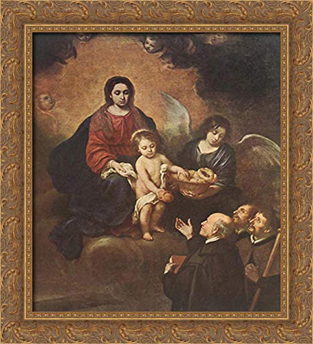 Bartolome Esteban Murillo Religious Painting - The Infant Jesus Distributing Bread to Pilgrims 20x22 Inch Gold Ornate Wood Framed Canvas Art - Perfect for Home Decor, Church Altar & Christian Gift