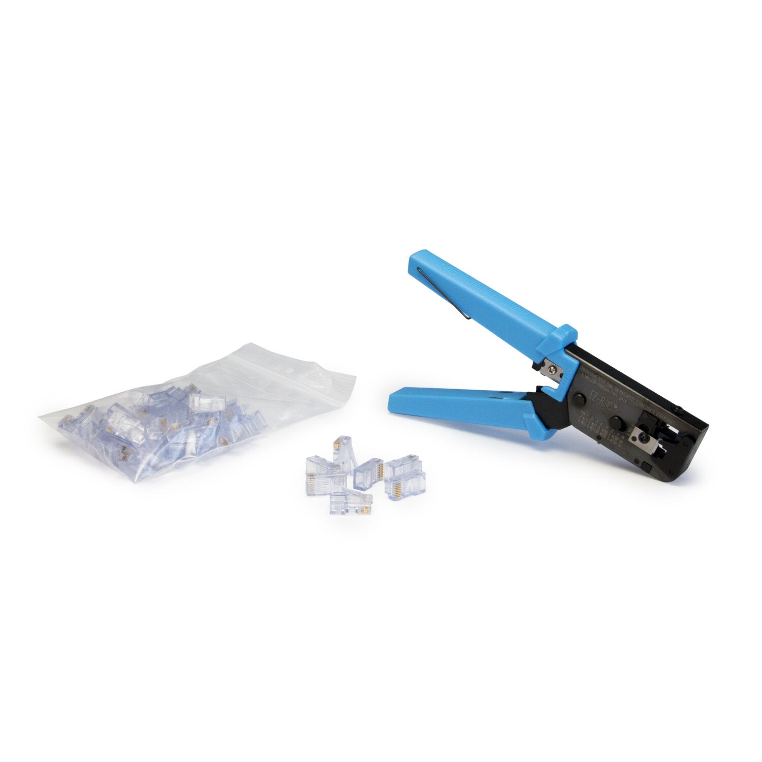 Platinum Tools 100005 EZ RJ45 Crimp Tool Kit with 50pcs CAT5/5E Connectors - Professional Network Cable Termination for Ethernet, LAN, and Internet Setup
