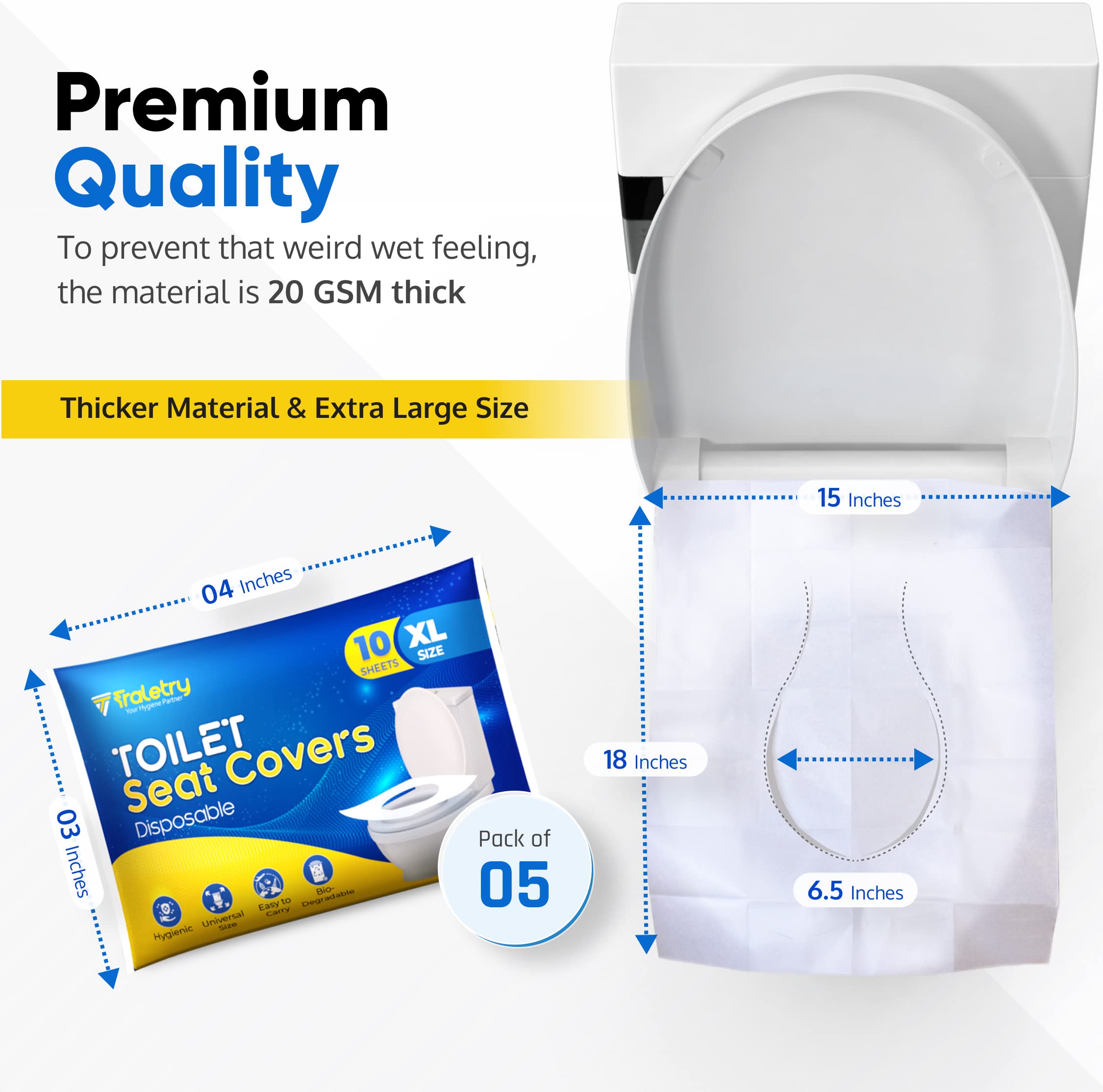 **Disposable Flushable Toilet Seat Covers - Pack of 50 XL Biodegradable Paper Covers for Travel, Camping & Airplane - Essential Hygiene Accessories for Kids, Men & Women**    *(Use Cases: Perfect for travel, camping, airplanes, public restrooms, and on-the-go hygiene needs.)*