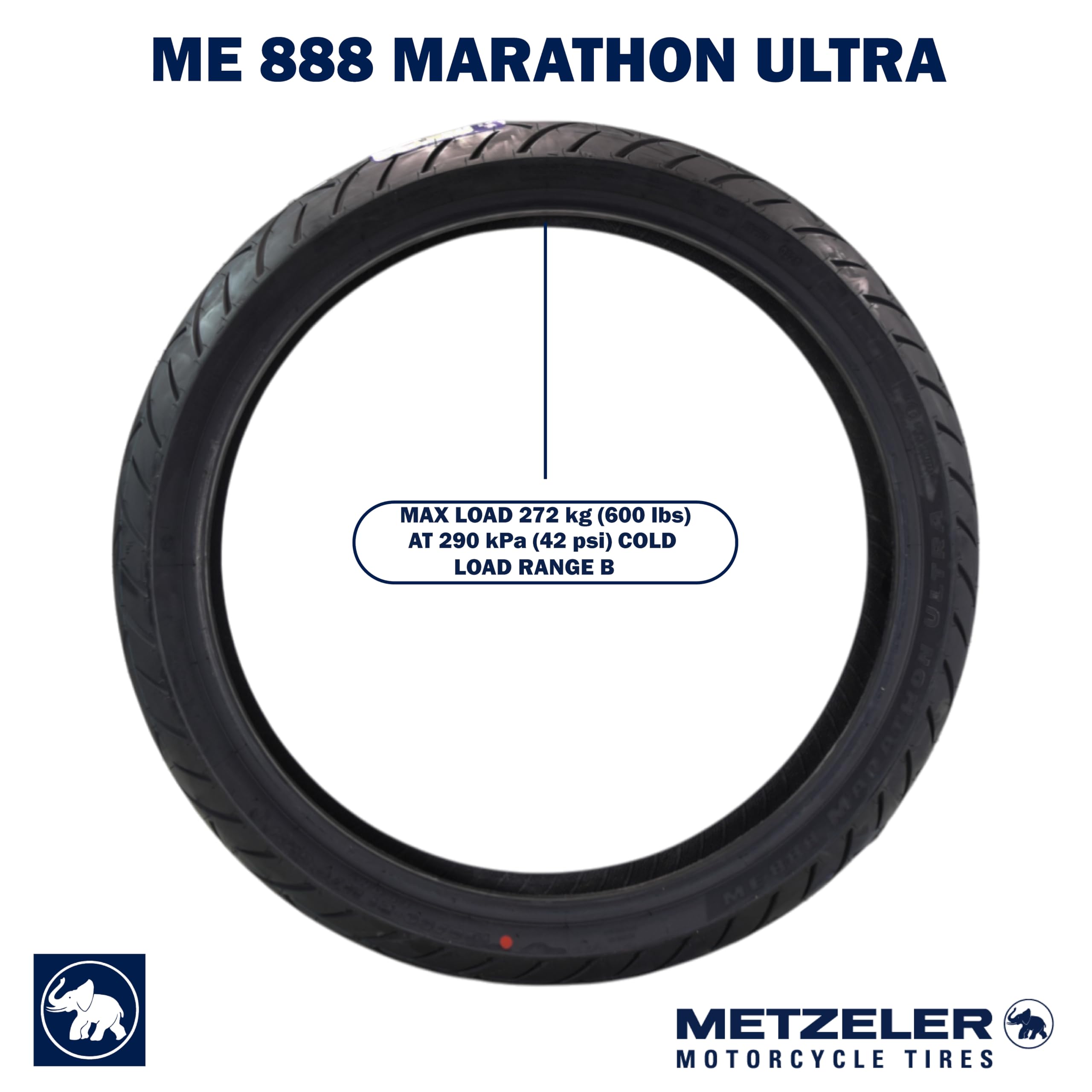 Metzeler ME 888 Marathon Ultra Front 130/60-21 63H Motorcycle Tire for Cruiser & Touring Bikes - High Mileage Durable Tire with Free Keychain - Perfect for Long Distance Rides, Highway Cruising & Adventure Touring