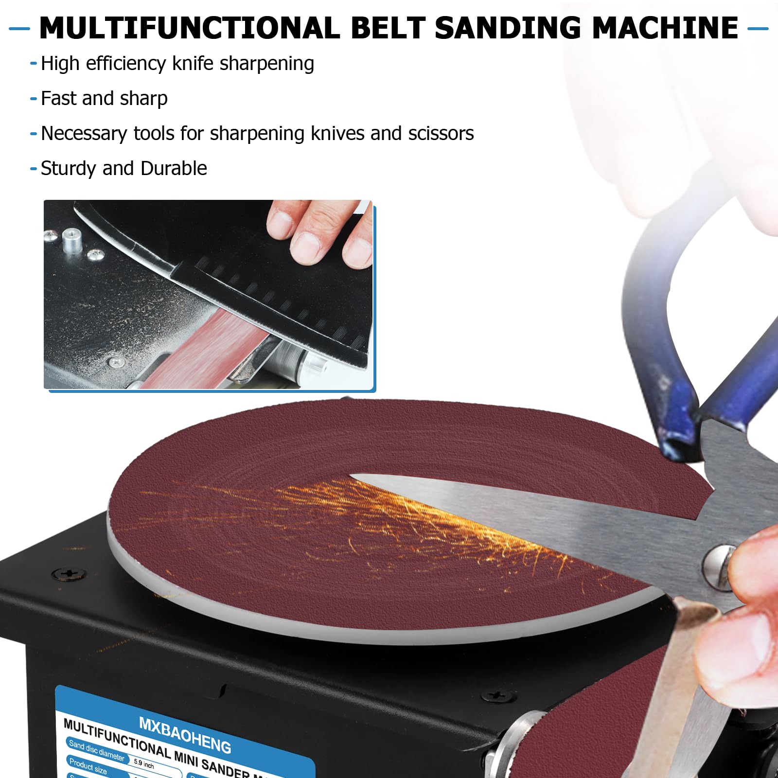 MXBAOHENG 6-Inch Mini Disc Sander & 1.2x15-Inch Belt Sander - 100W Electric Sanding Machine for Wood, Metal, Stone Crafts - 8000 RPM Compact Grinder (Model A) - Perfect for DIY Projects, Jewelry Making & Home Workshop