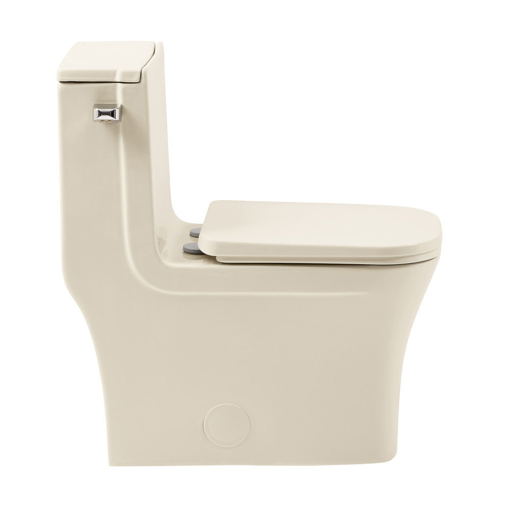 Concorde One Piece Square Left Side Flush Handle Toilet 1.28 GPF in Bisque - Water Efficient Bathroom Toilet for Modern Homes & Commercial Spaces