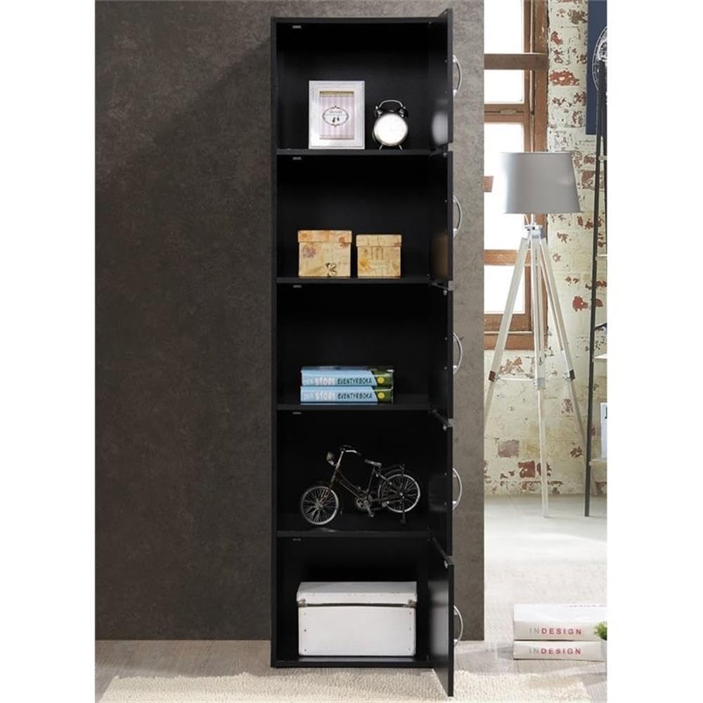 Home Square 2-Piece Black Wooden Bookcase Set with 5 Shelves - Perfect for Living Room, Office & Bedroom Storage Organization