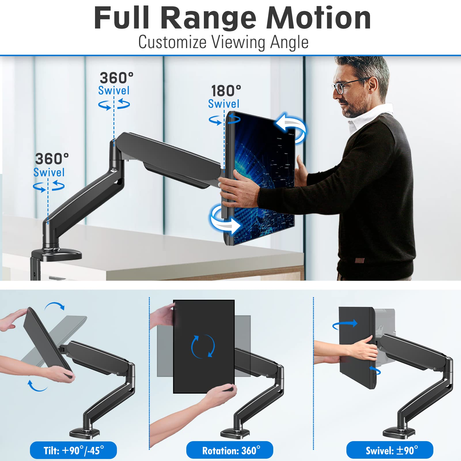 MOUNTUP Triple Monitor Stand Mount - Heavy Duty 3 Monitor Desk Mount for 27 Inch Screens, Gas Spring Monitor Arm Holds 17.6 lbs Each - Perfect for Gaming, Office & Home Workstations