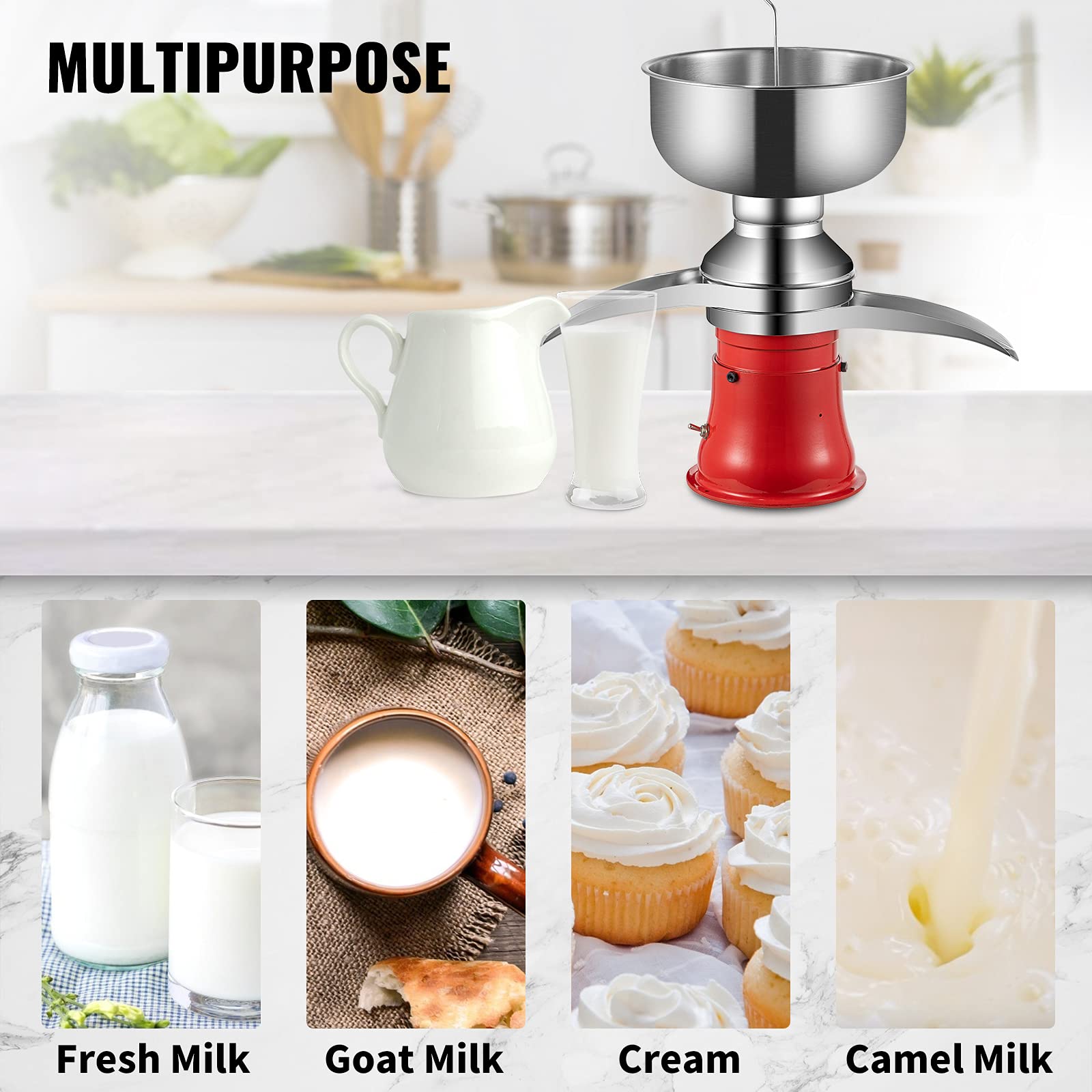 VEVOR Electric Milk Cream Centrifugal Separator - 25 Gal/H & 100L/H Stainless Steel Goat & Cow Milk Separator for Skim Milk - Perfect for Dairy Farms, Homesteads & Small Dairy Businesses