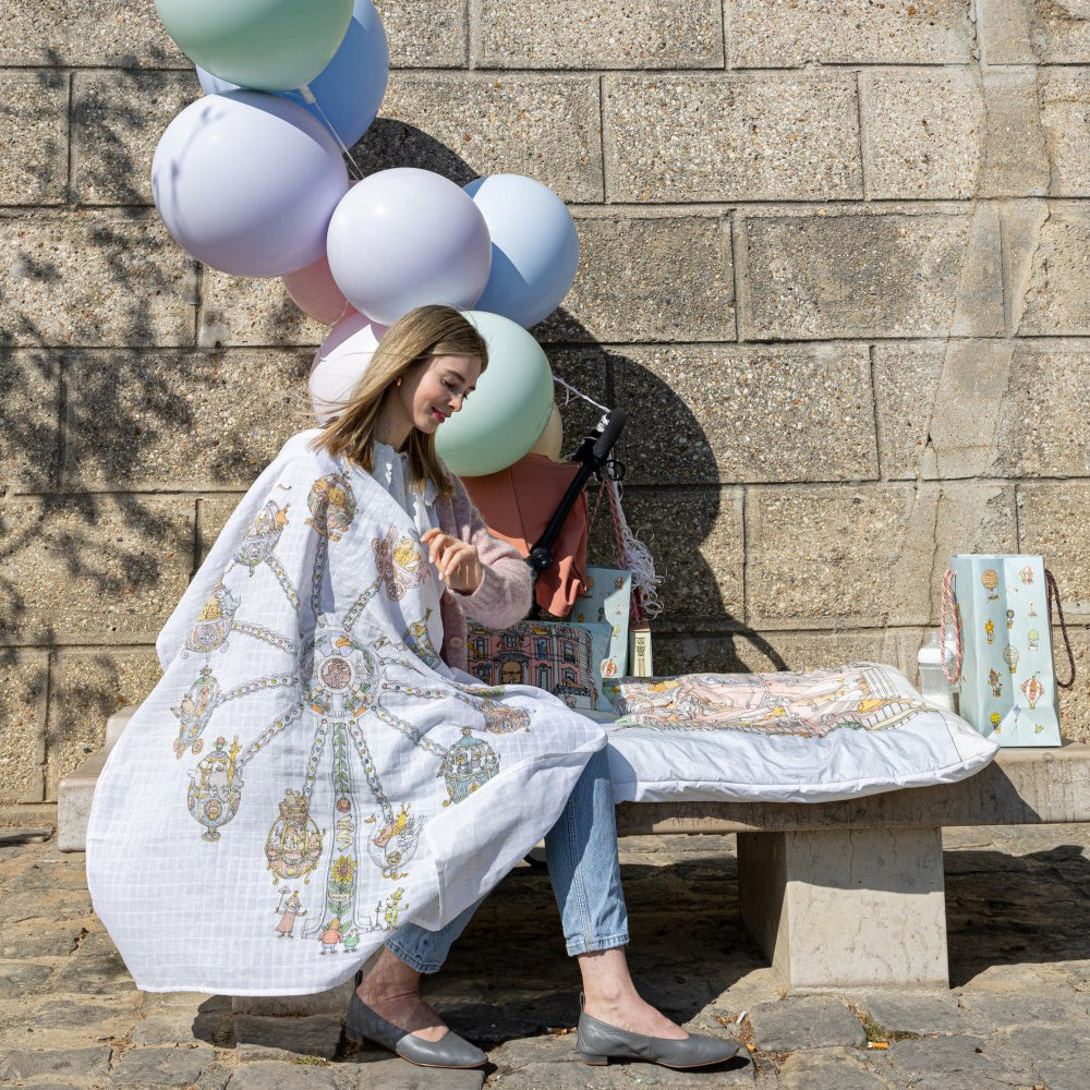 Atelier Choux Muslin Ferris Wheel Baby Swaddle Blanket - Soft Organic Cotton for Newborns & Infants - Perfect for Nursery, Swaddling, and Photo Shoots