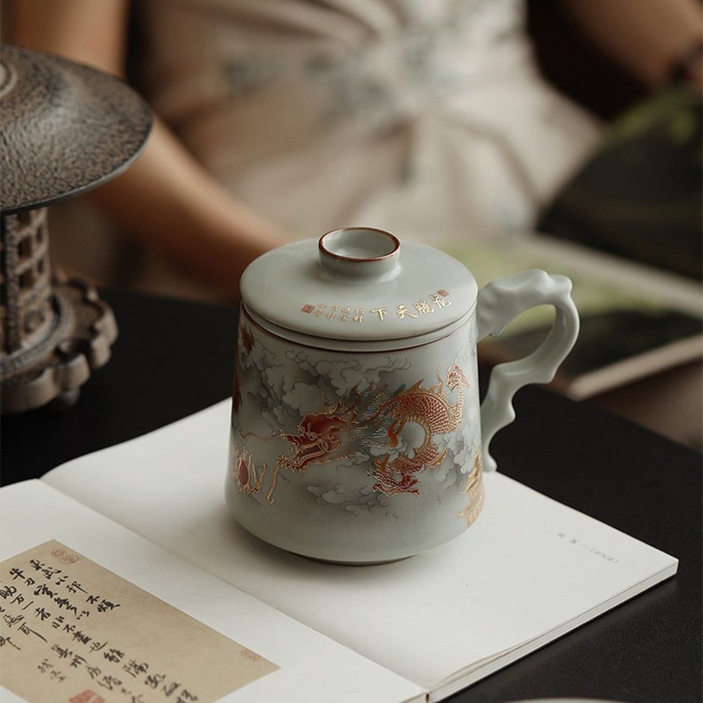 Exquisite Chinese Ruyao Dragon Tea Cup with Infuser - Premium Ceramic Tea Set for Loose Leaf Tea - Perfect for Home, Office, and Gift Giving