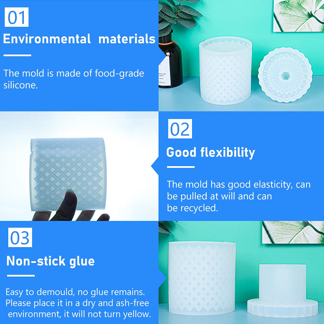 Voyyphixa Silicone Resin Jar Molds with Lid - Jewelry Box & Crystal Container Molds for Epoxy Resin, DIY Crafts, Trinket Storage - Perfect for Handmade Jewelry, Home Decor, and Gift Making (Set of 3)