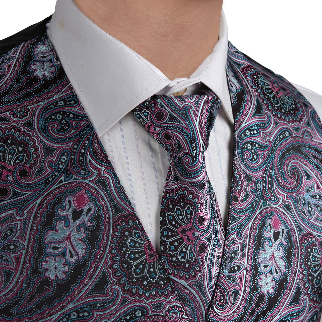 Epoint Men's Formal Paisley Microfiber Tuxedo Vest & Necktie Set - Perfect for Weddings, Prom, and Business Events