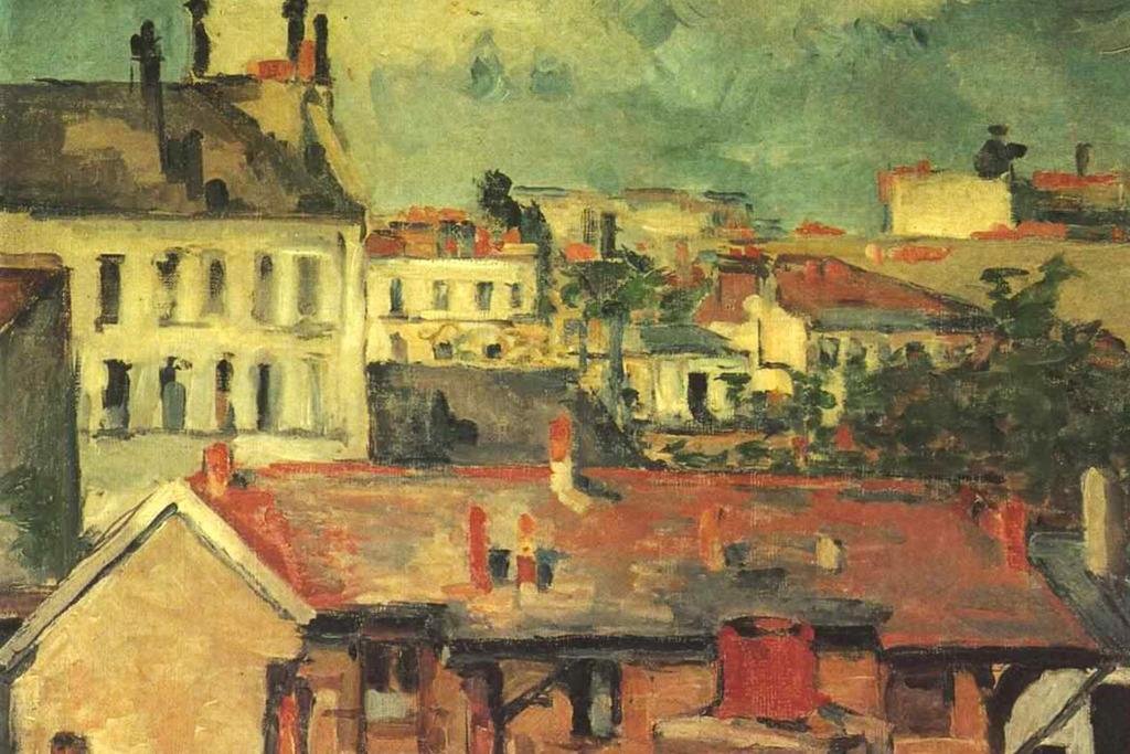 Paul Cezanne Impressionist Art Print - 'The Roofs' Landscape Painting Poster (24x16 Inch) | French Artist Wall Decor for Living Room, Bedroom & Office | Romantic Neighborhood Scenery & Floral Wall Art