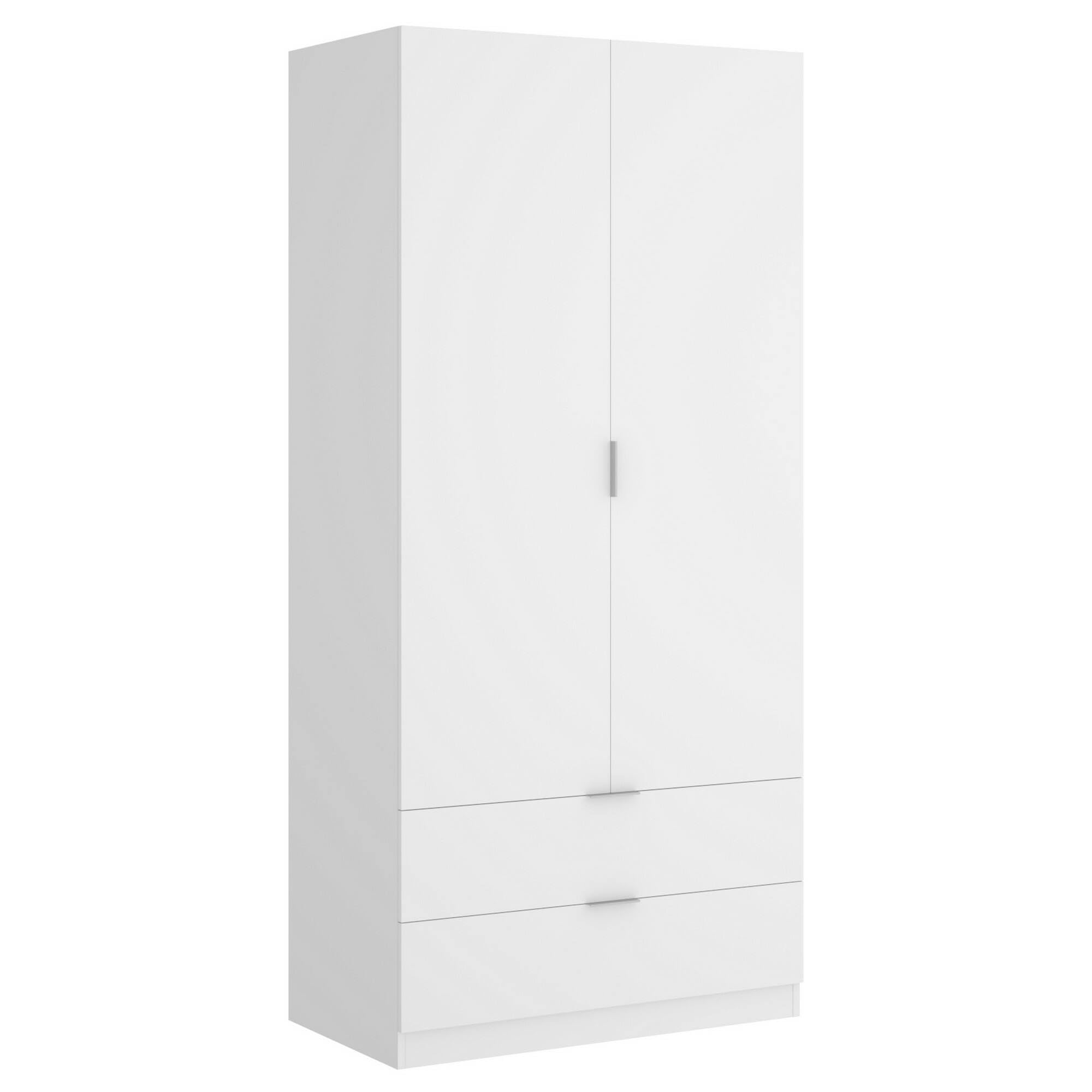 Dmora - 2 Door Wardrobe with 2 Drawers, White Closet Organizer for Bedroom, 81x52x184 cm - Perfect for Small Spaces & Apartment Storage