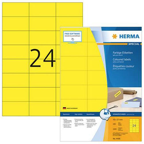 **Premium A4 Colored Labels 70 x 37 mm - Yellow Permanent Adhesive Stickers for Office, Shipping & Organizing (4406) - Ideal for Filing, Mailing & Inventory Management**