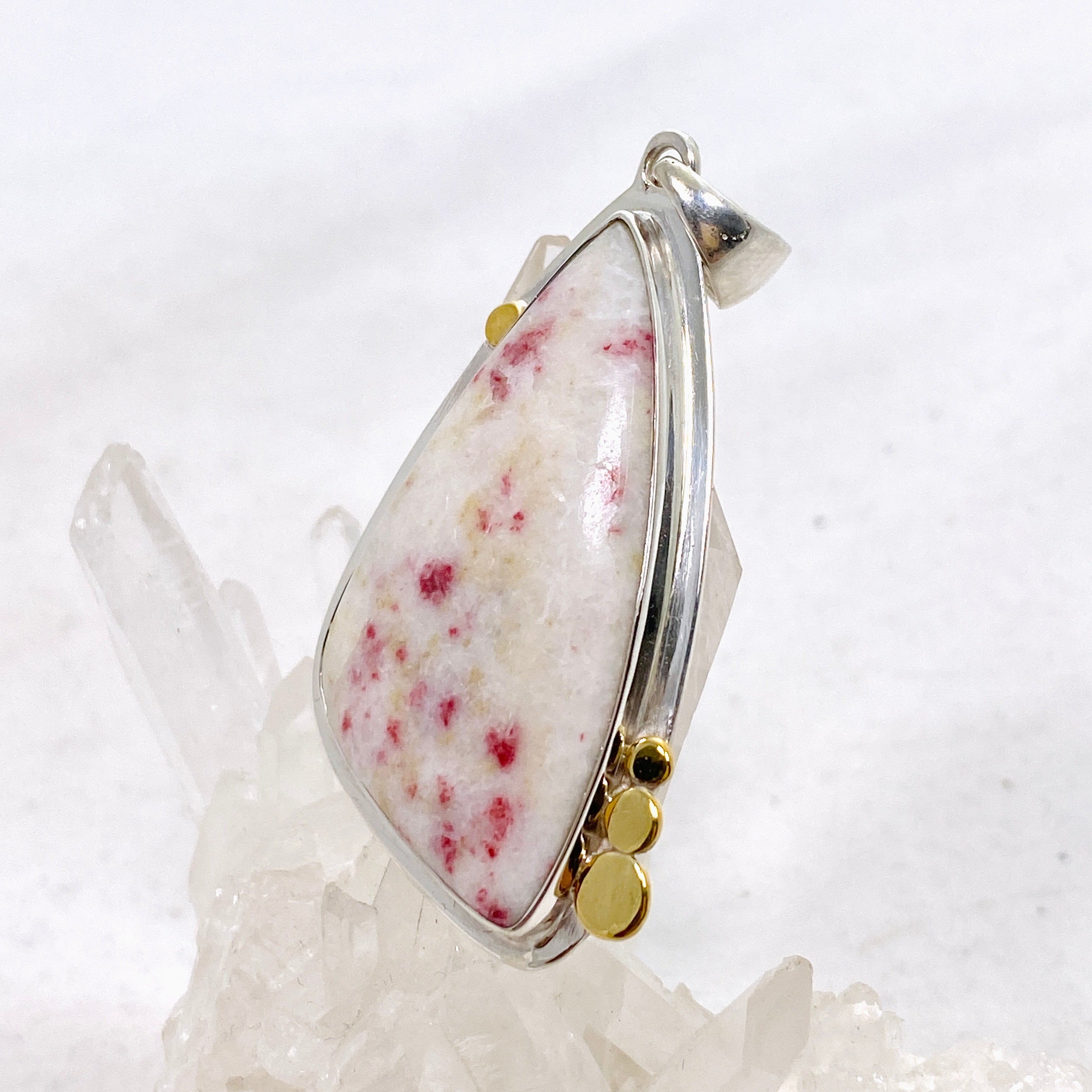 Natural Cinnabar Freeform Cabochon Pendant Necklace - Handcrafted Jewelry with Decorative Sterling Silver Setting KPGJ4753 | Boho Chic Accessories for Women, Gift for Her, Spiritual Healing Jewelry
