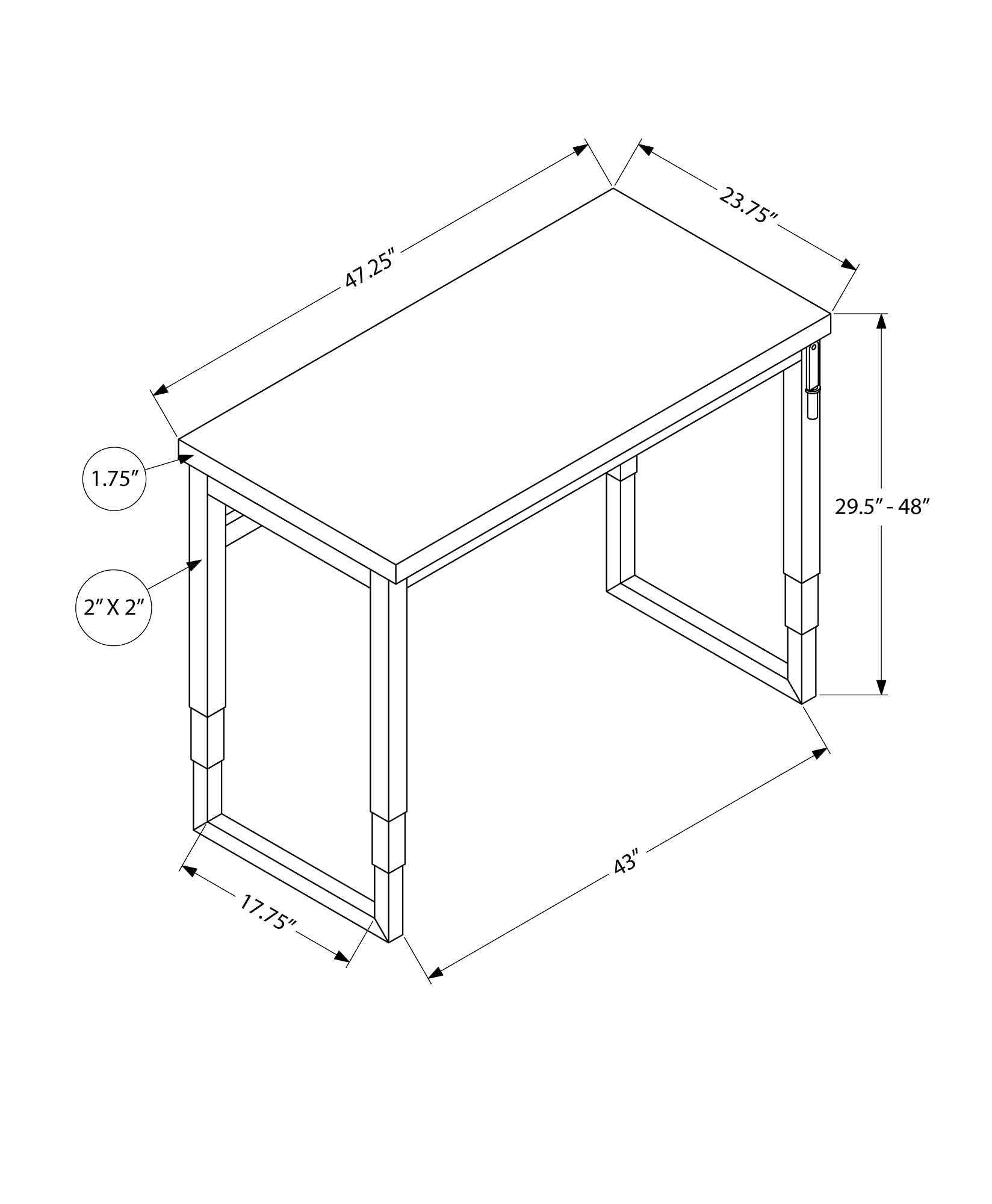 Monarch Specialties I 7677 Adjustable Height Computer Desk - 48