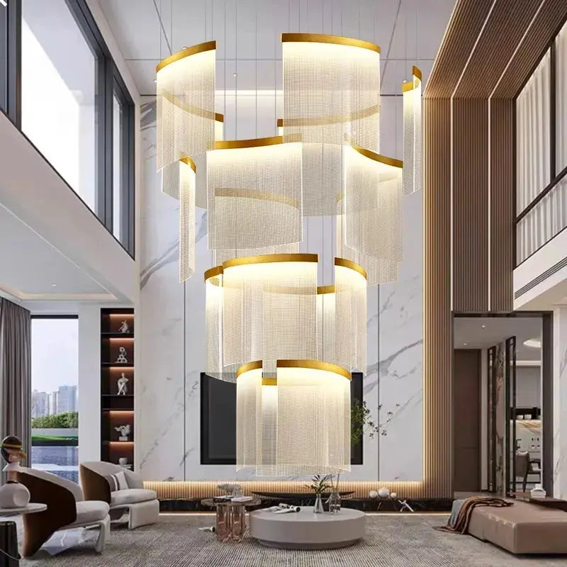 Nordic Style Ceiling Stair Chandelier in Gold and Black - Modern Crystal Pendant Light Fixture for Living Room, Bedroom, Staircase & Entryway Decor